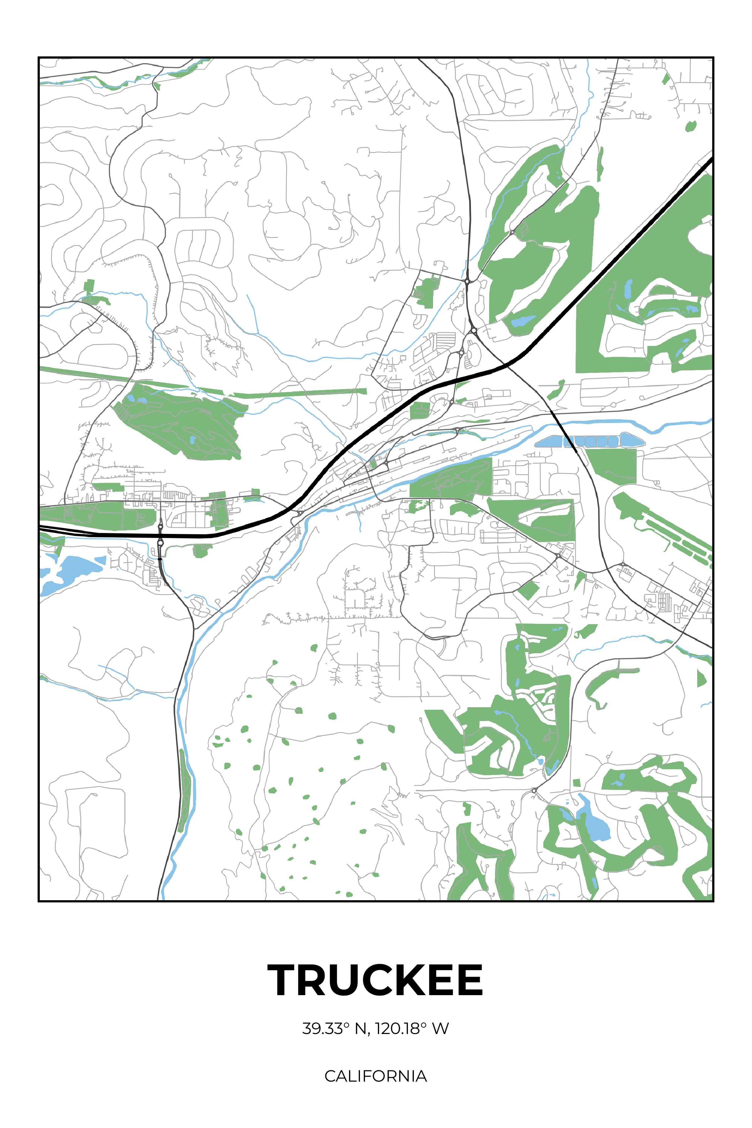 Truckee, California Simple street map poster
