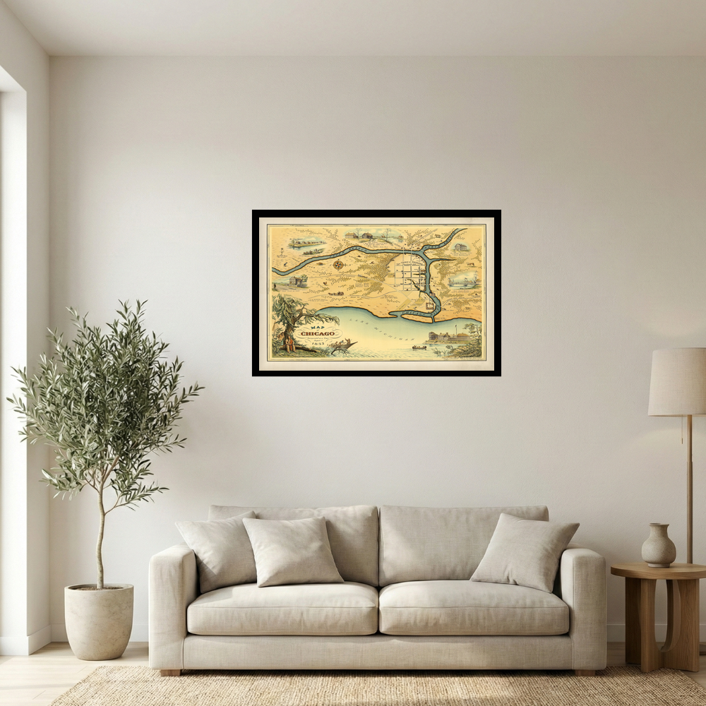Vintage 1833 Map of Chicago Poster
