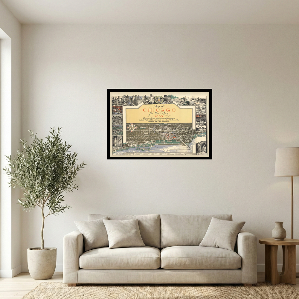 Vintage 1933 Map of Chicago Poster