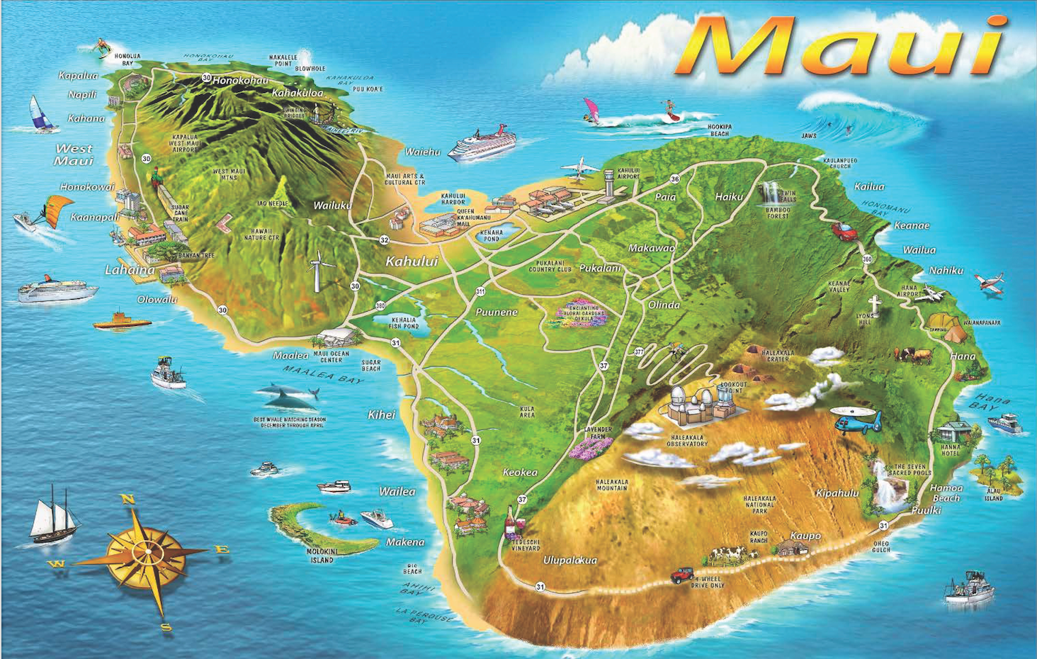 Vintage Maui Hawaii Map Poster