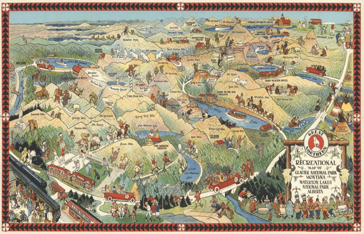 Vintage Glacier National Park Map Poster