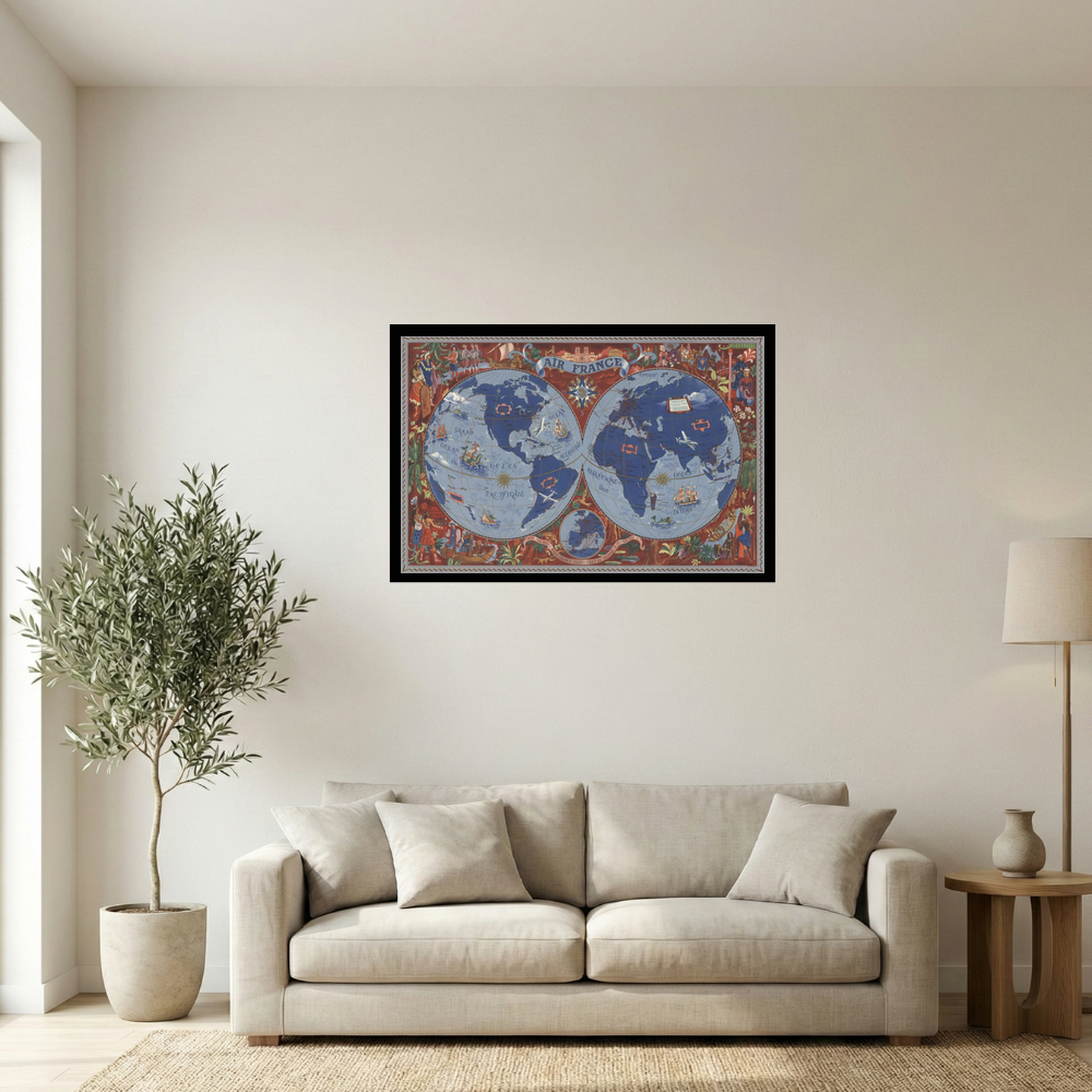 Vintage Air France World Map Poster
