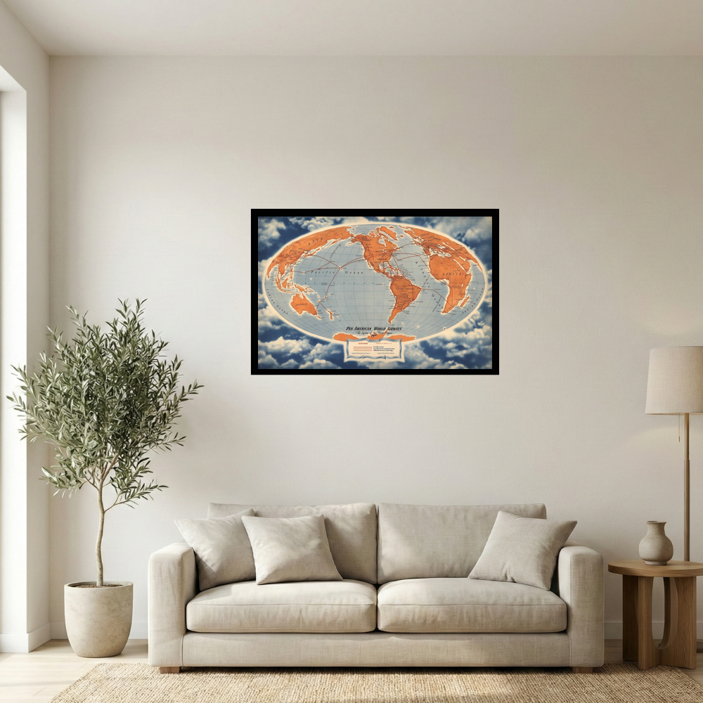 Vintage 1947 Pan Am World Map Poster