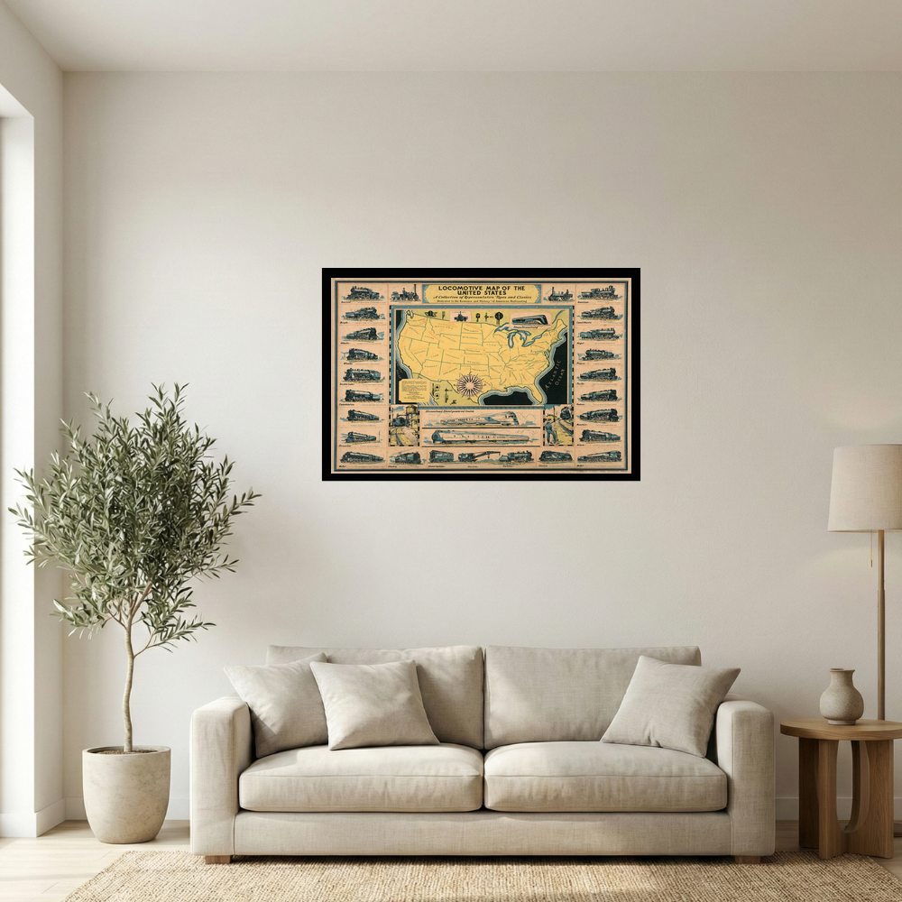 Vintage Locomotive Map of the United States