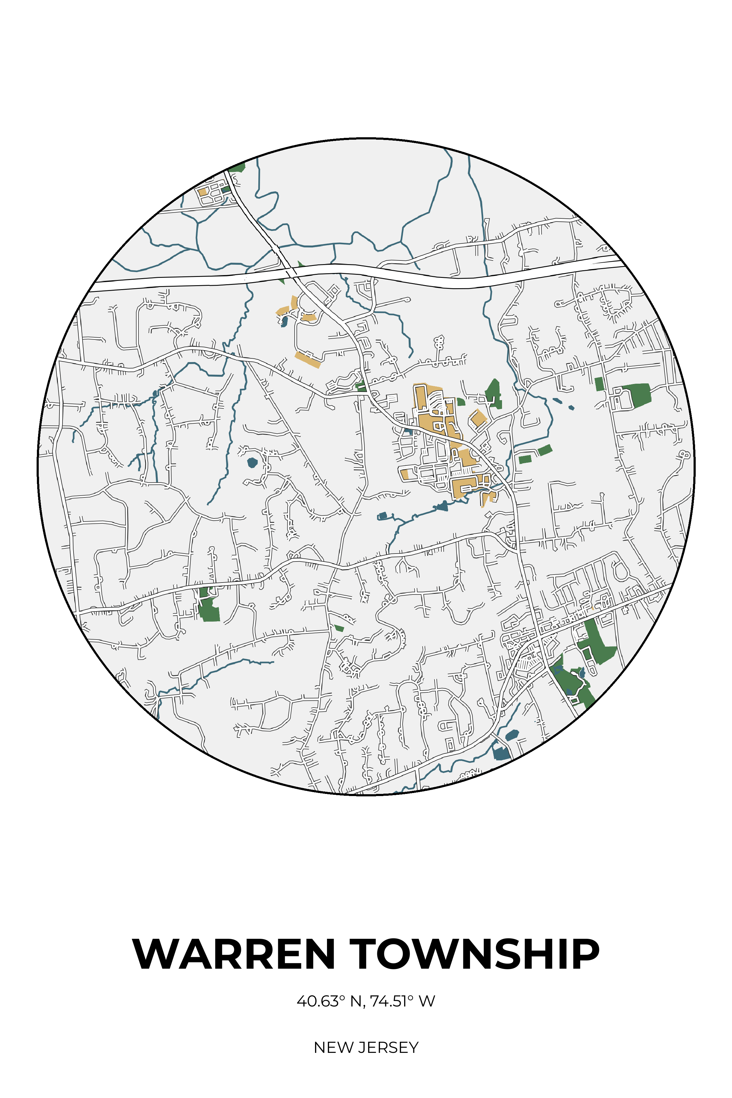 Warren Township, New Jersey Detailed circle map