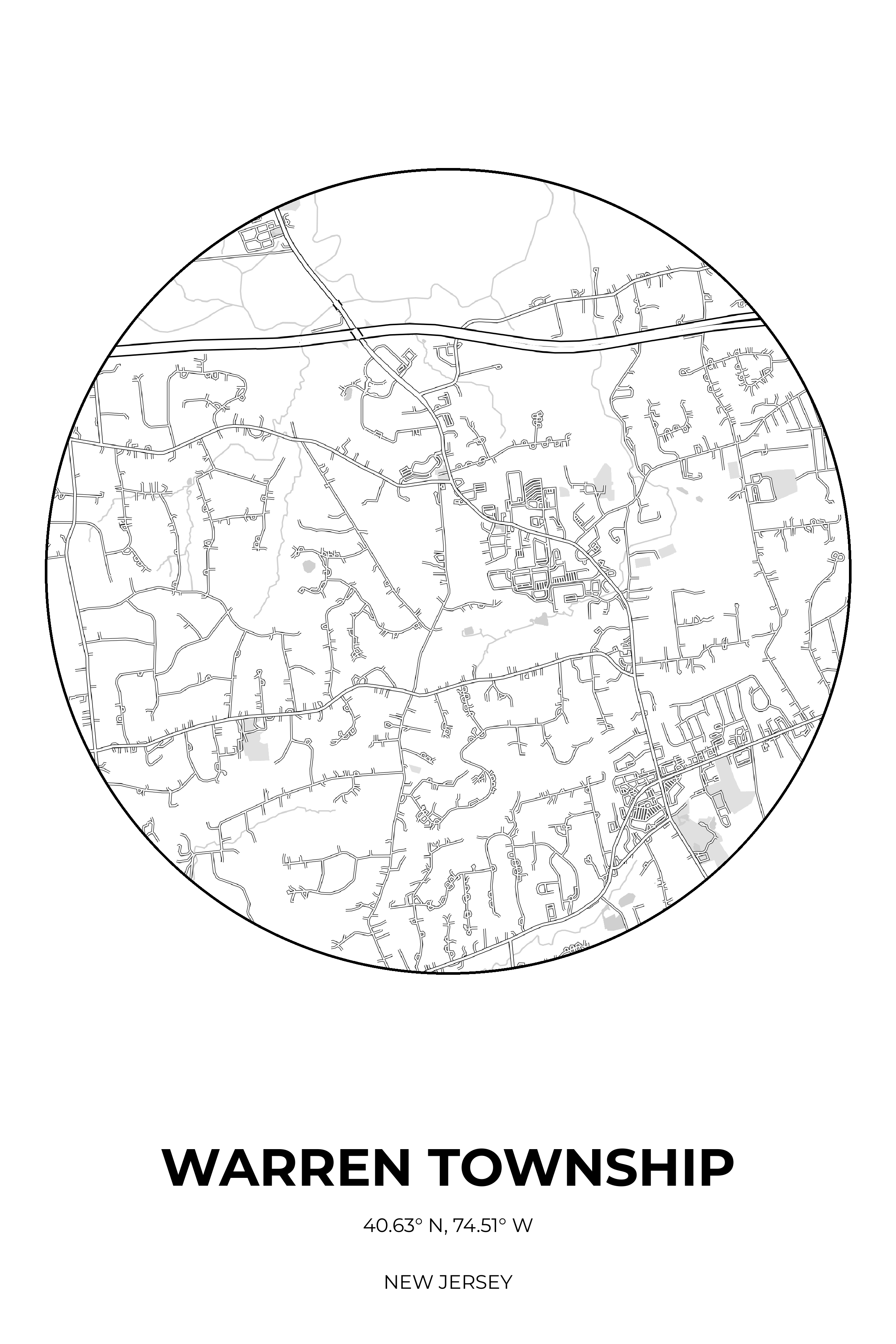 Warren Township, New Jersey Monochrome circle map