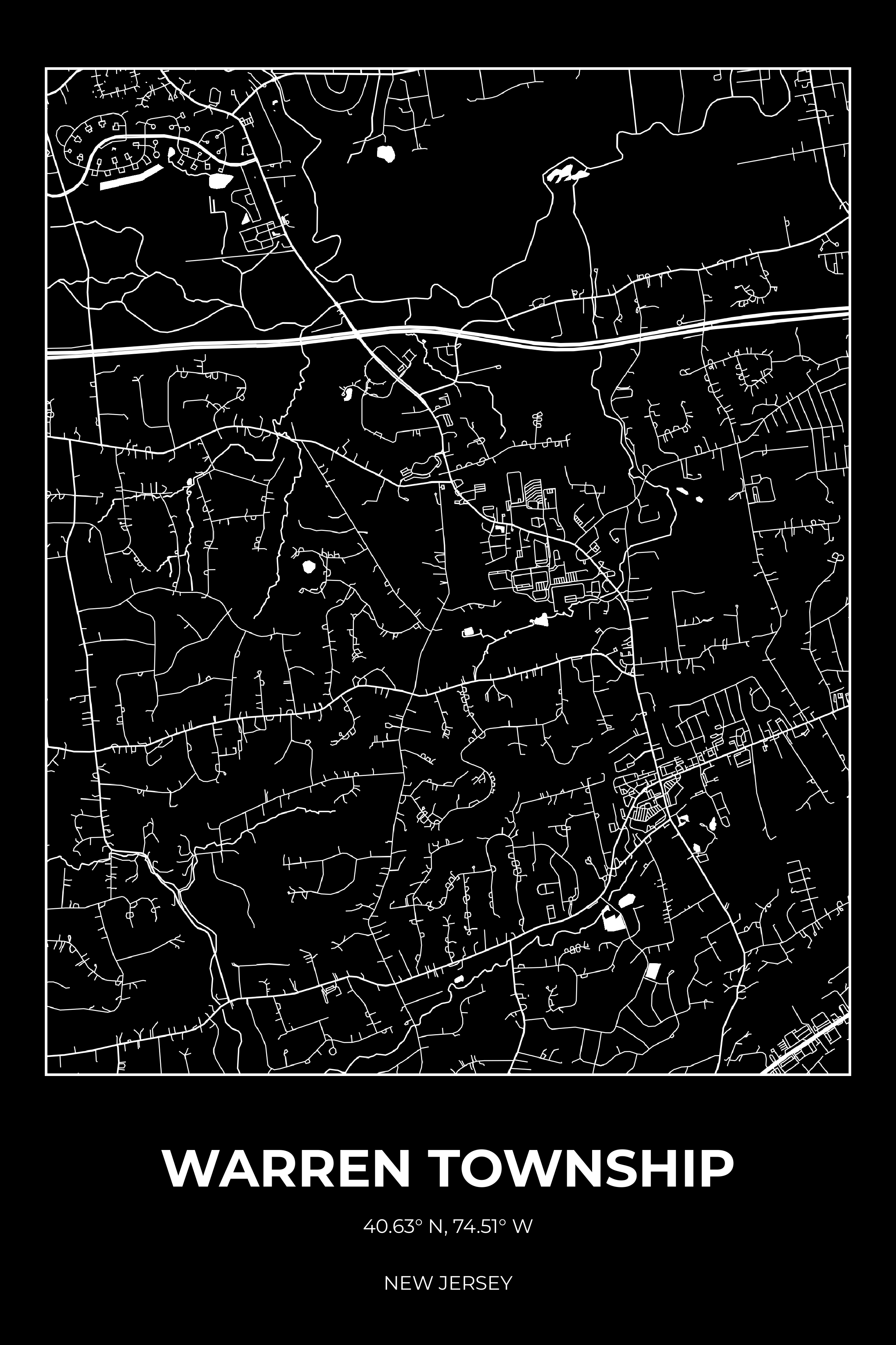 Warren Township, New Jersey Inverse street map poster