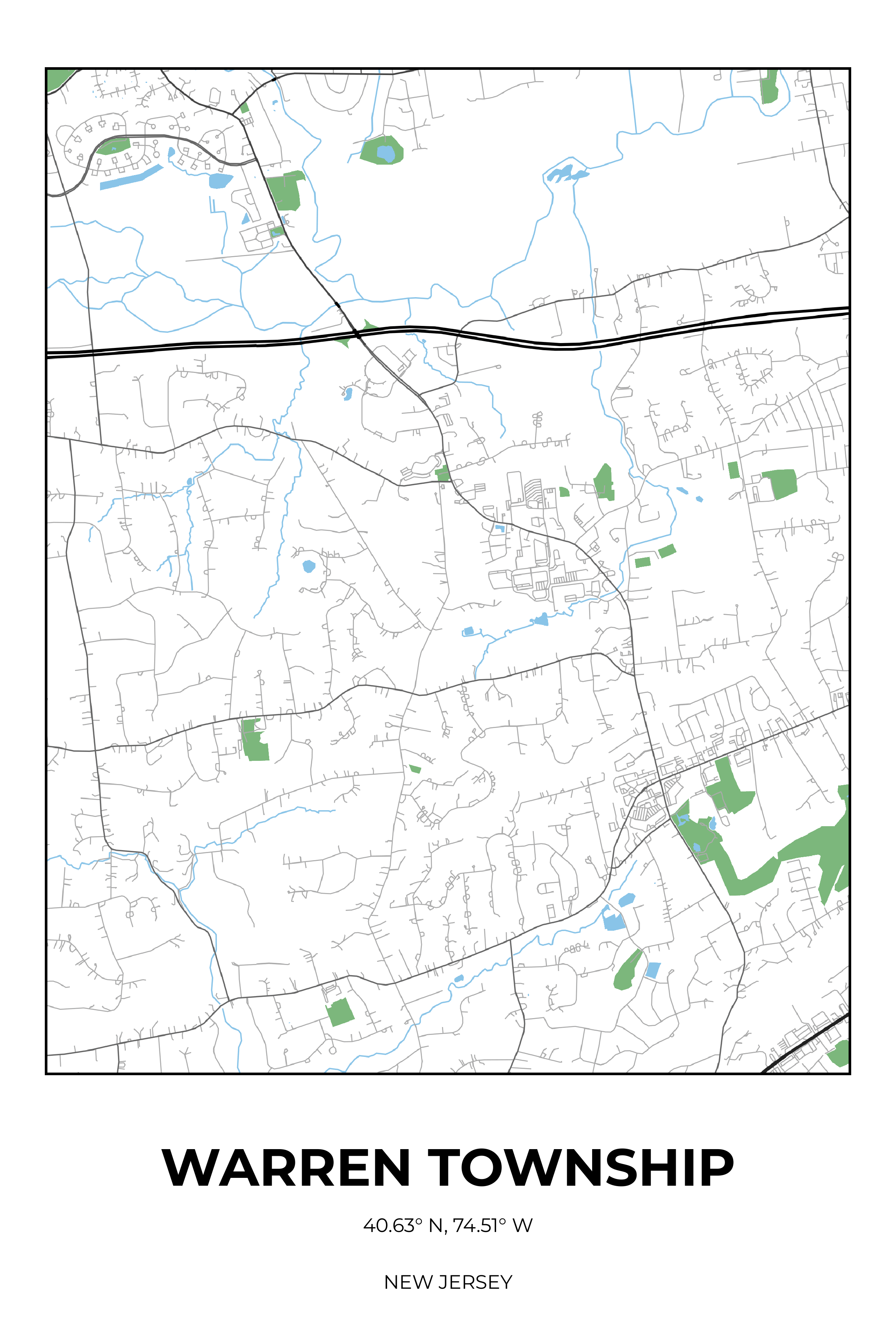 Warren Township, New Jersey Simple street map poster