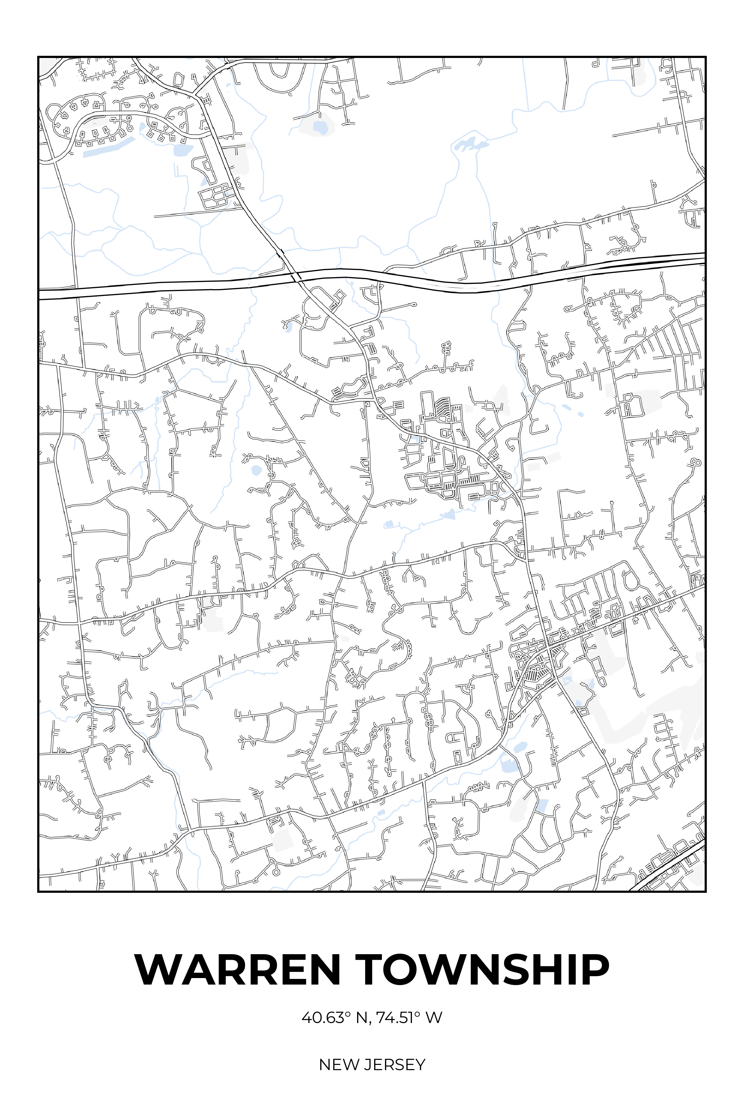 Warren Township, New Jersey Winter street map poster