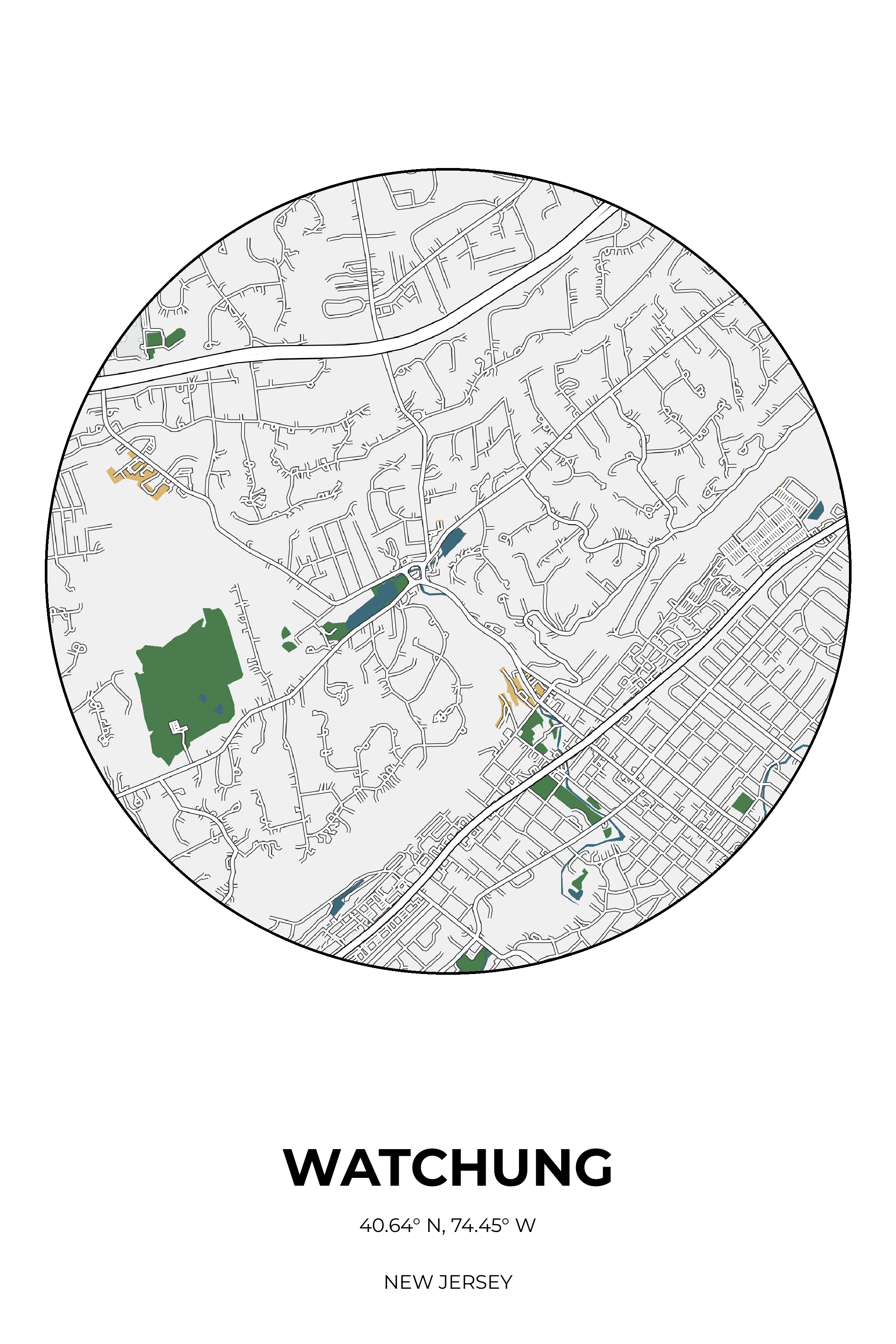 Watchung, New Jersey Detailed circle map