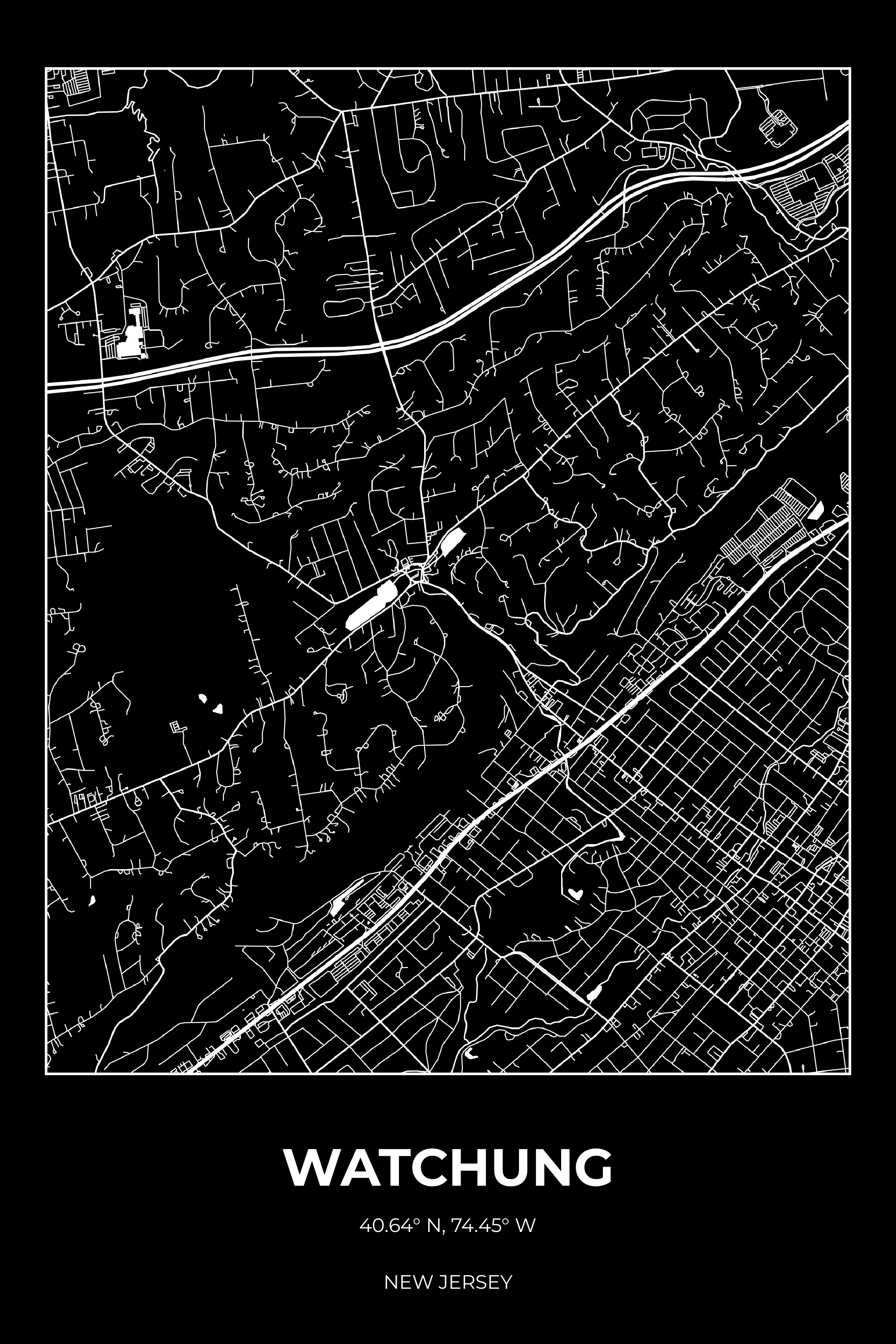 Watchung, New Jersey Inverse street map poster