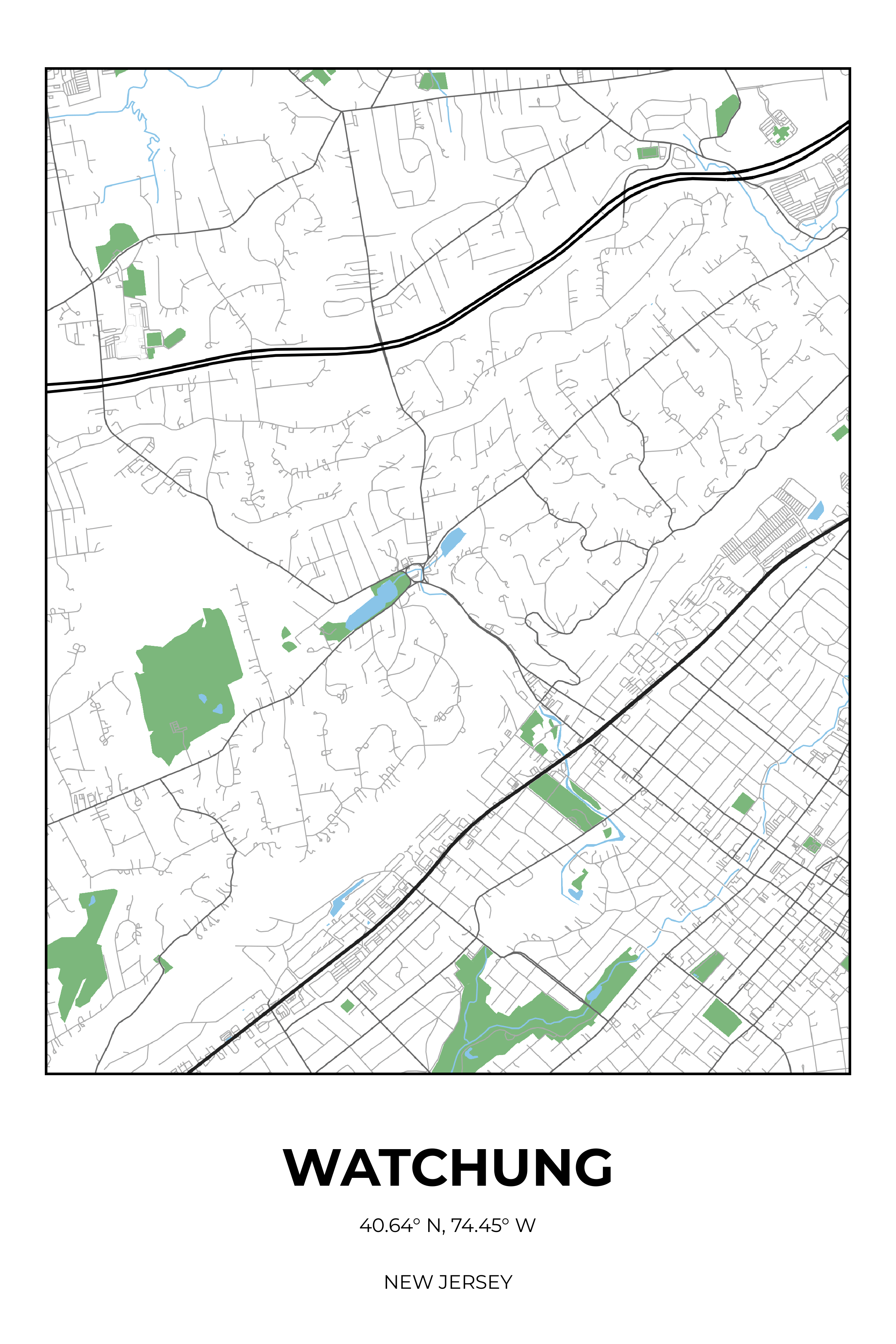 Watchung, New Jersey Simple street map poster