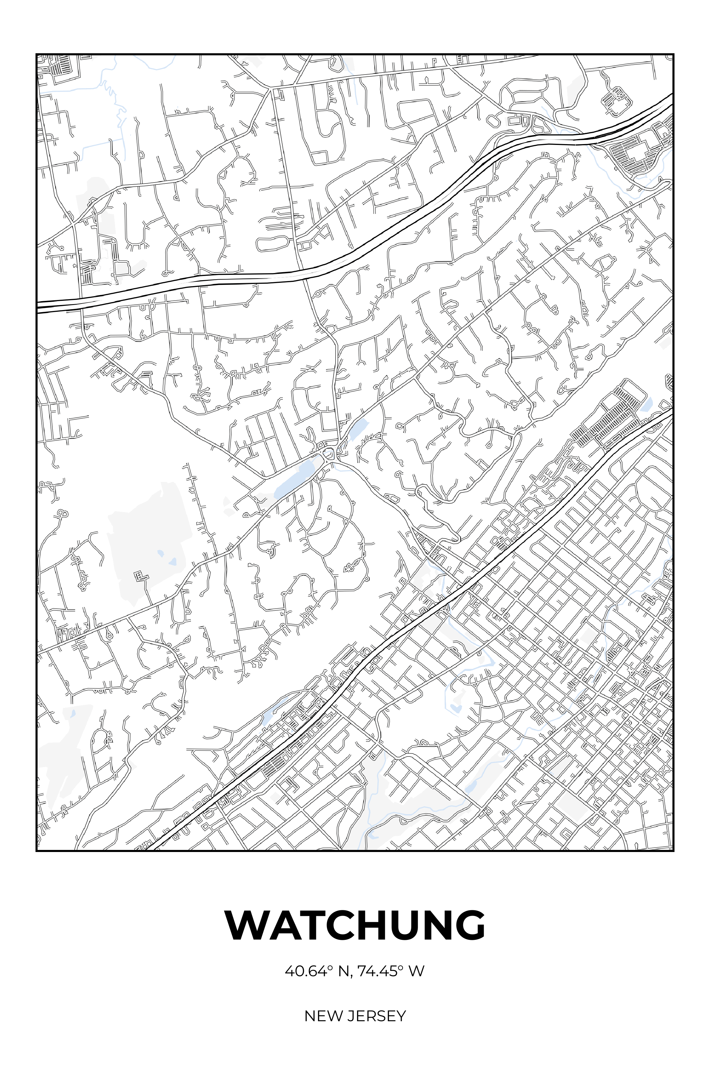 Watchung, New Jersey Winter street map poster