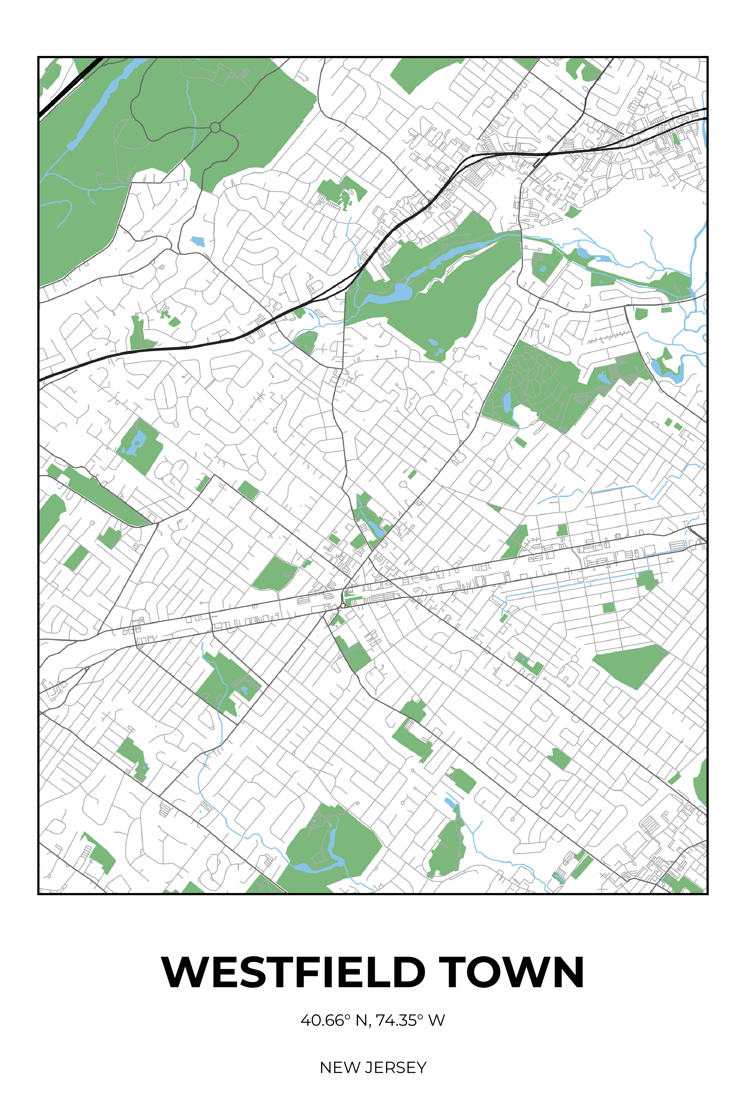 Westfield Town, New Jersey Simple street map poster