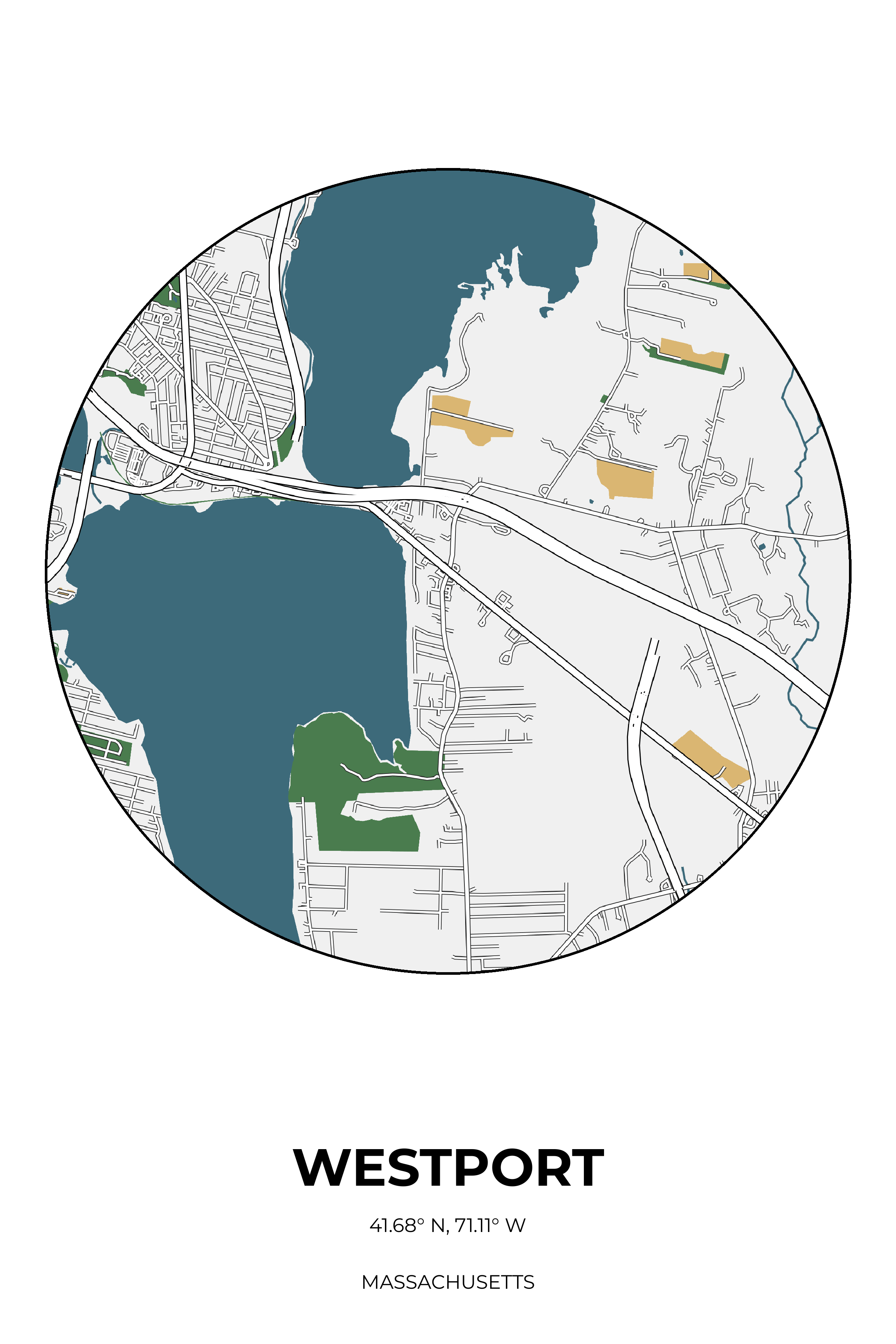 Westport, Massachusetts Detailed circle map