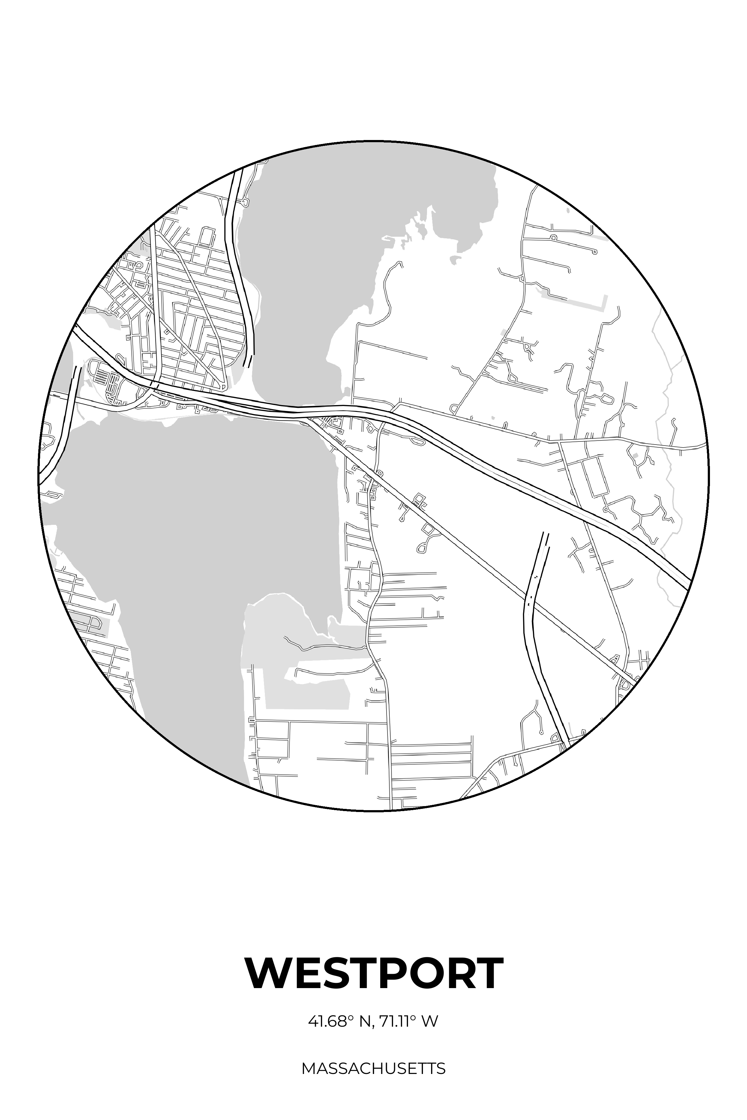 Westport, Massachusetts Monochrome circle map