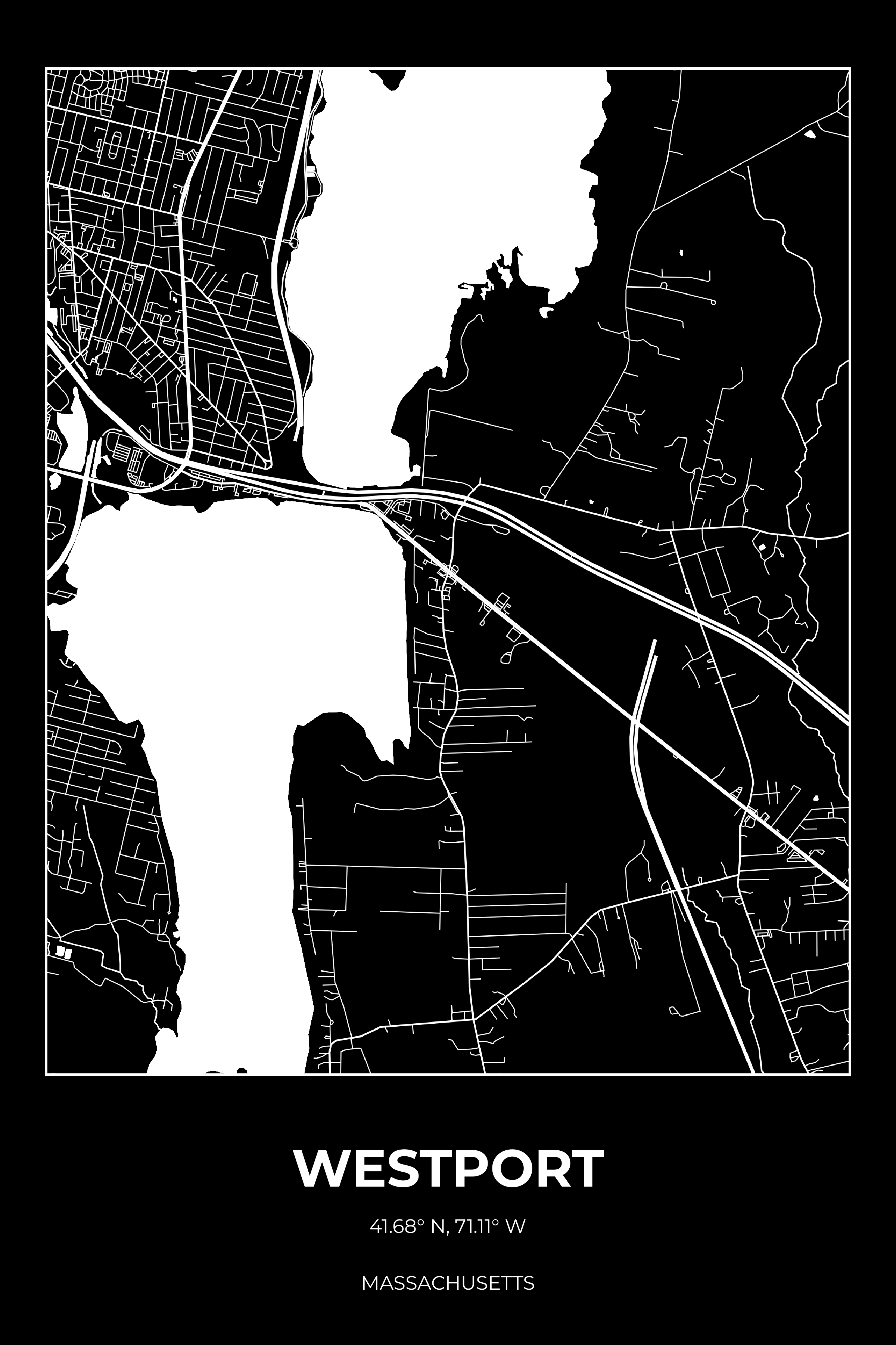 Westport, Massachusetts Inverse street map poster