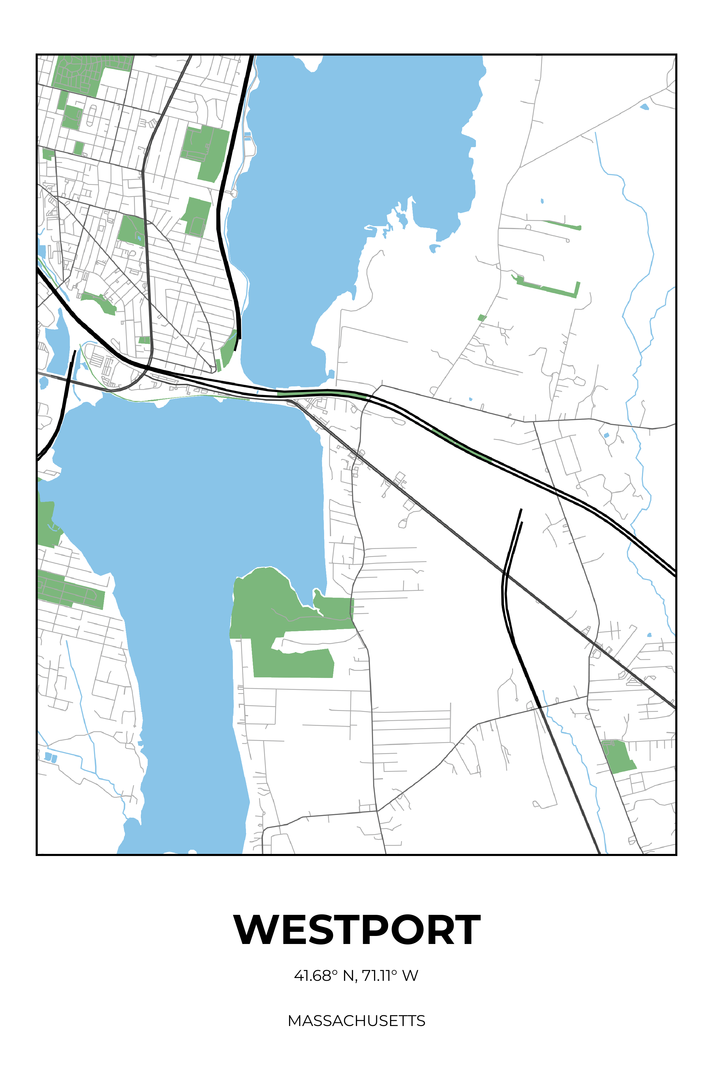 Westport, Massachusetts Simple street map poster