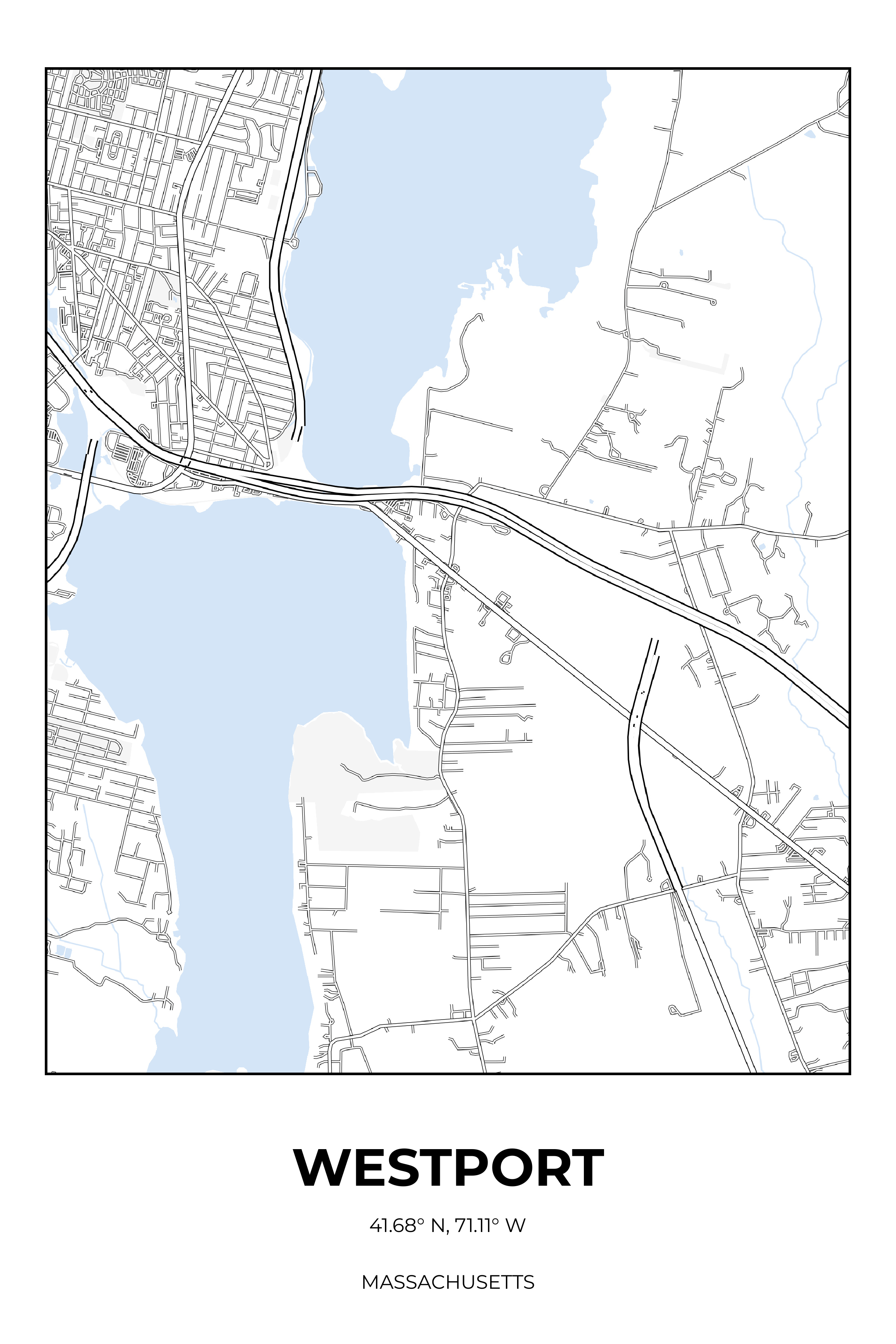 Westport, Massachusetts Winter street map poster