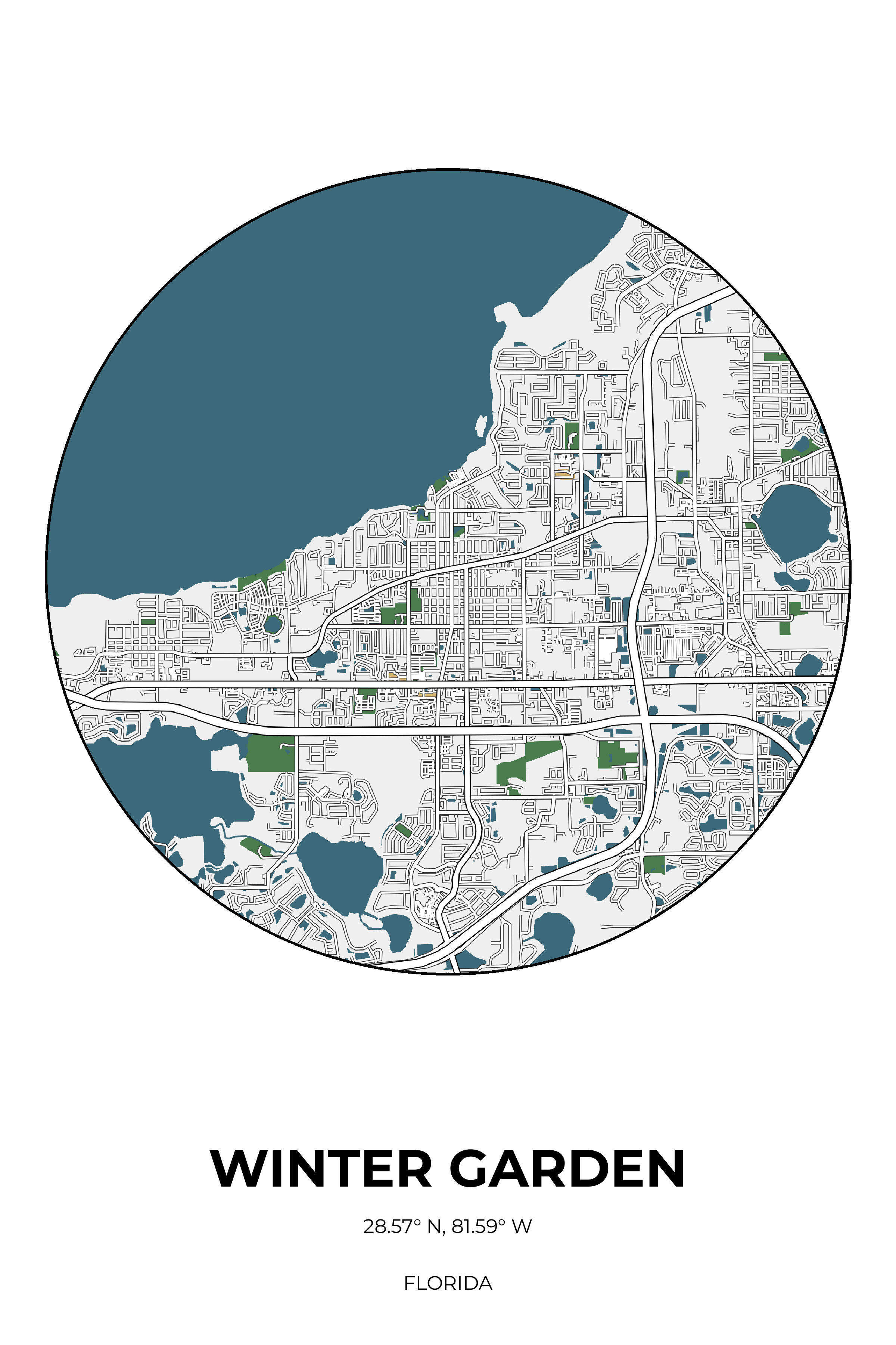 Winter Garden Florida Detailed Circle Map
