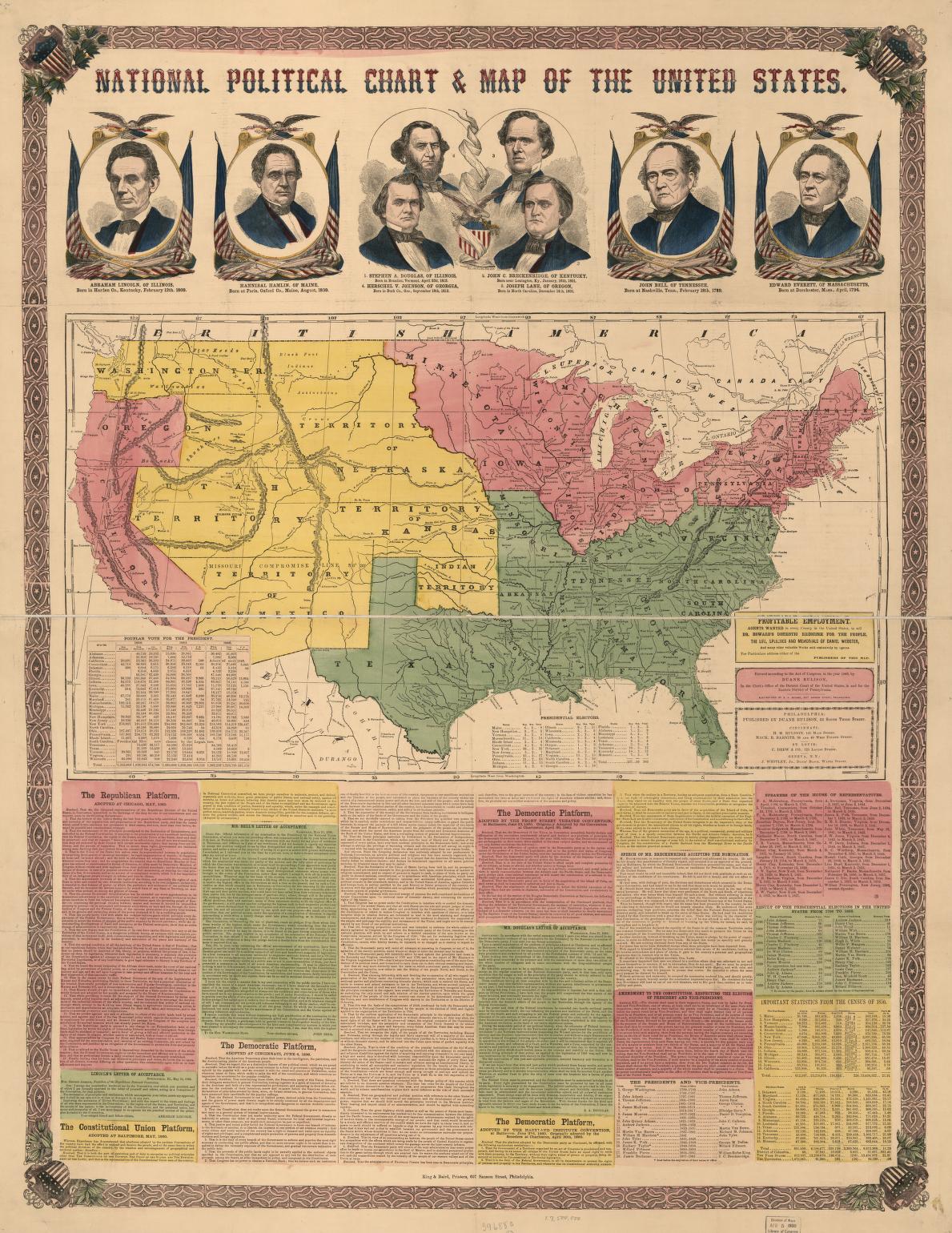 19th-Century National Political Chart & Map of the United States