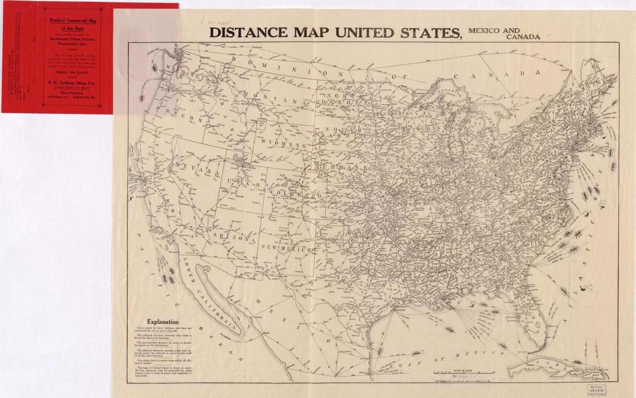 Distance Map of the United States, Mexico, and Canada
