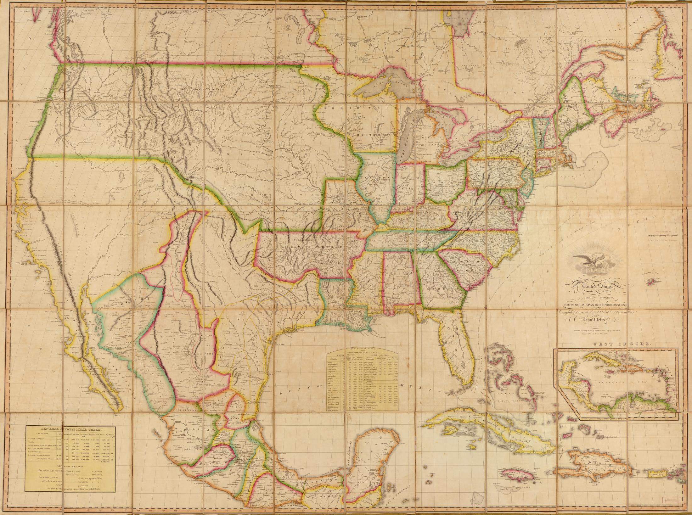Antique Map of the United States, Mexico & the West Indies, c. 1830–1840