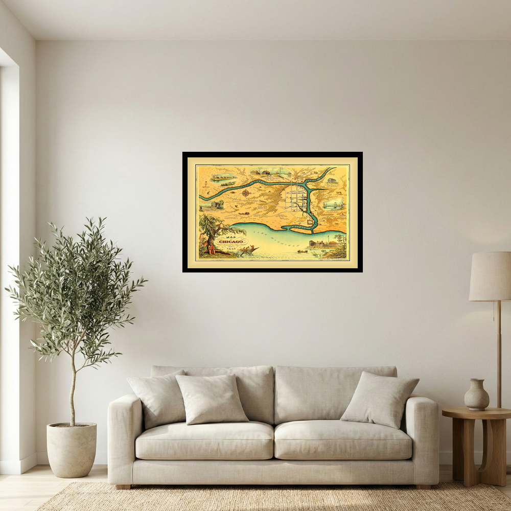 1884 Early Chicago Town Incorporation Historical Map Print Mockup