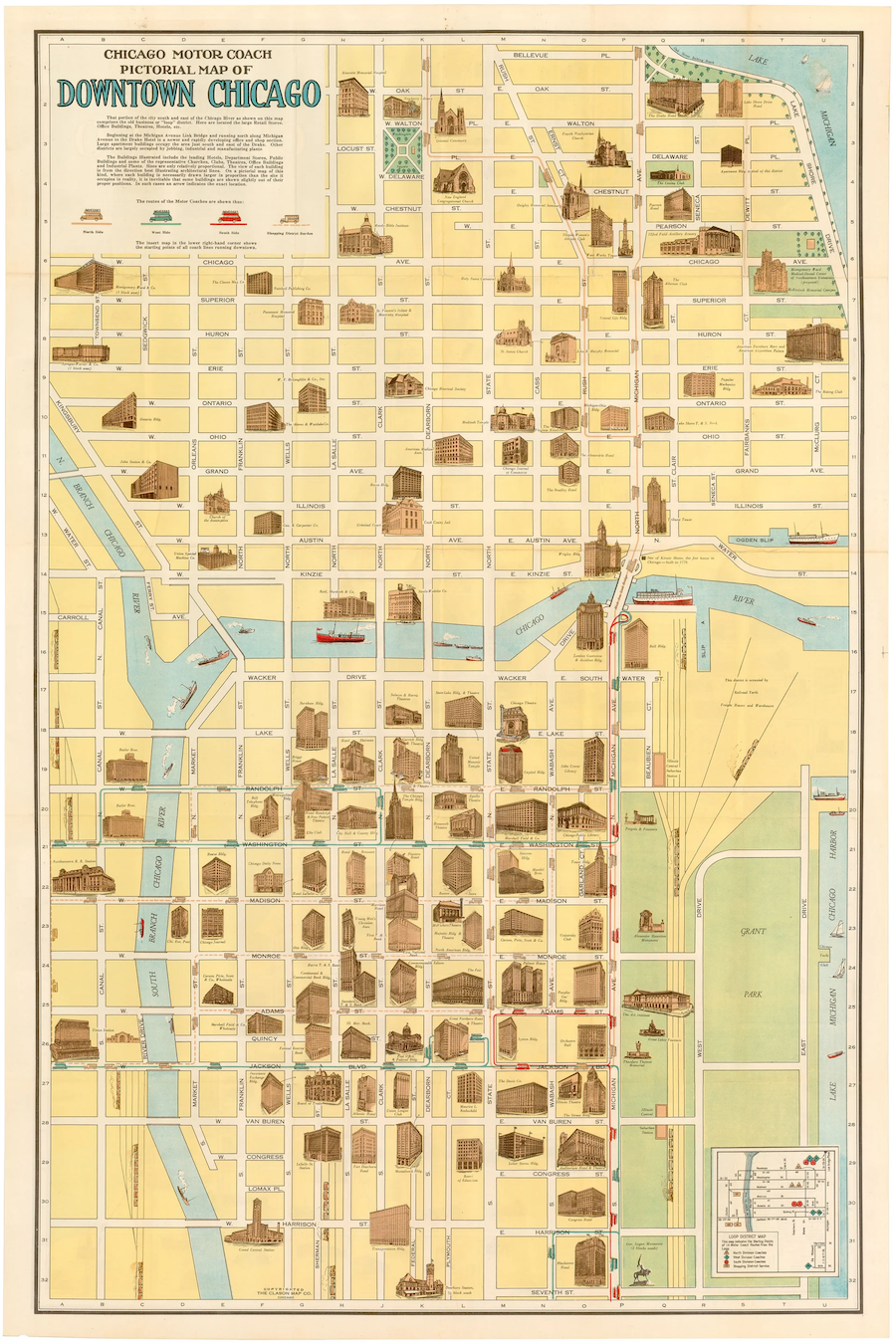 1928 Chicago Motor Coach Illustrated City Map Print