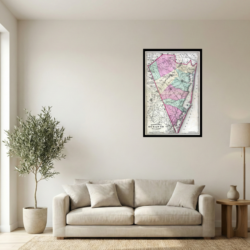 1878 Ocean County New Jersey Historical Township Map Print Mockup