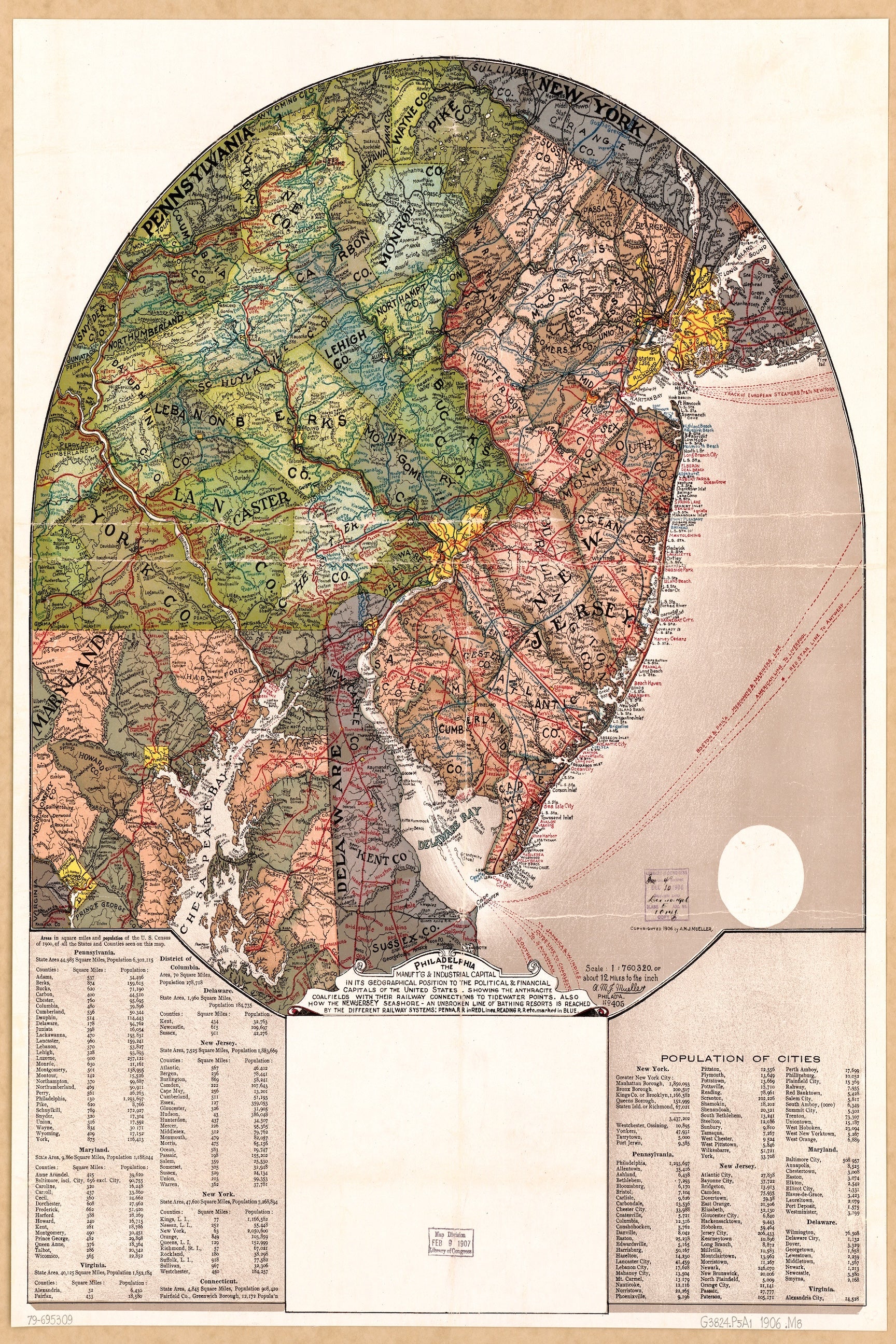 1906 Mid-Atlantic and Northeast Ornamental Railway Map Print