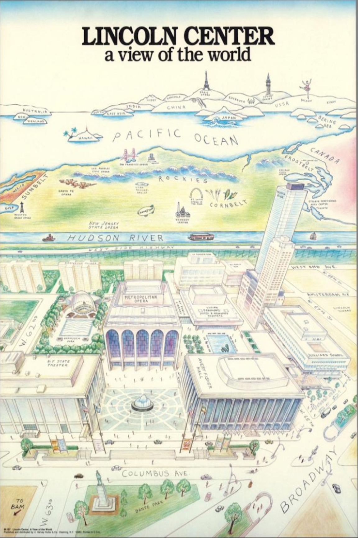 1966 Lincoln Center New York View of the World Map Print