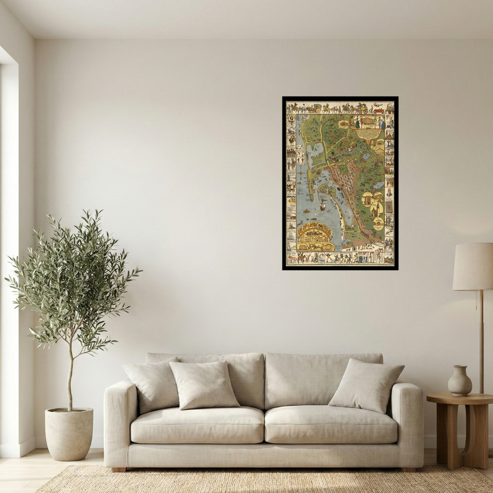 1930 San Diego Illustrated Historical City Map Print Mockup