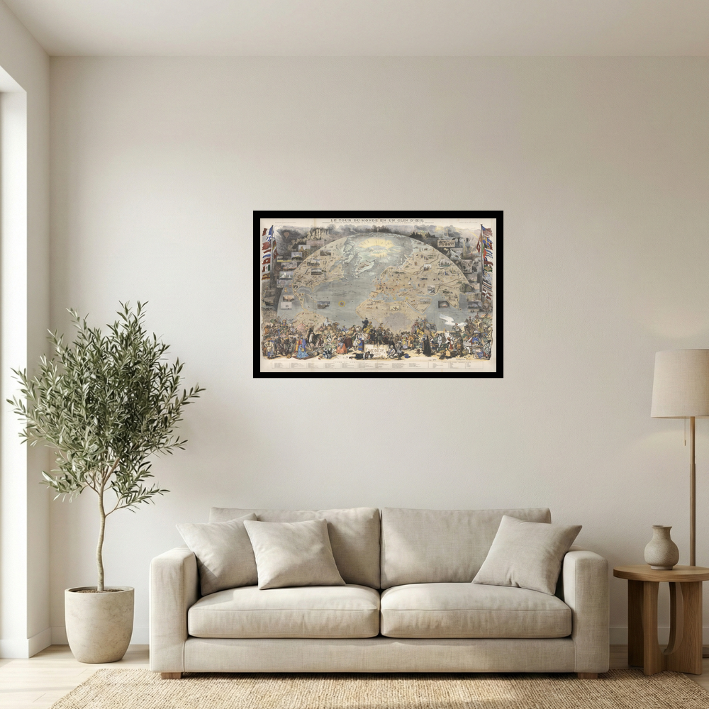 1876 Le Tour du Monde French Illustrated World Map Print Mockup