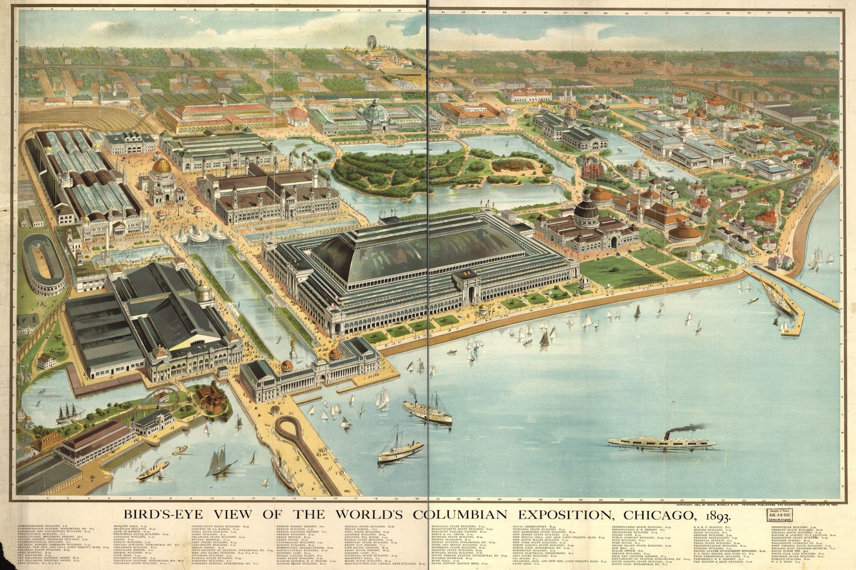 1893 Worlds Columbian Exposition Chicago Birds-Eye Map Print