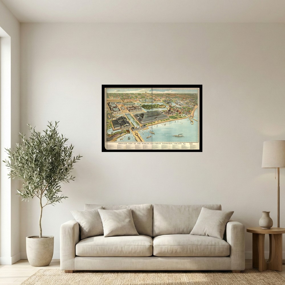 1893 Worlds Columbian Exposition Chicago Birds-Eye Map Print Mockup
