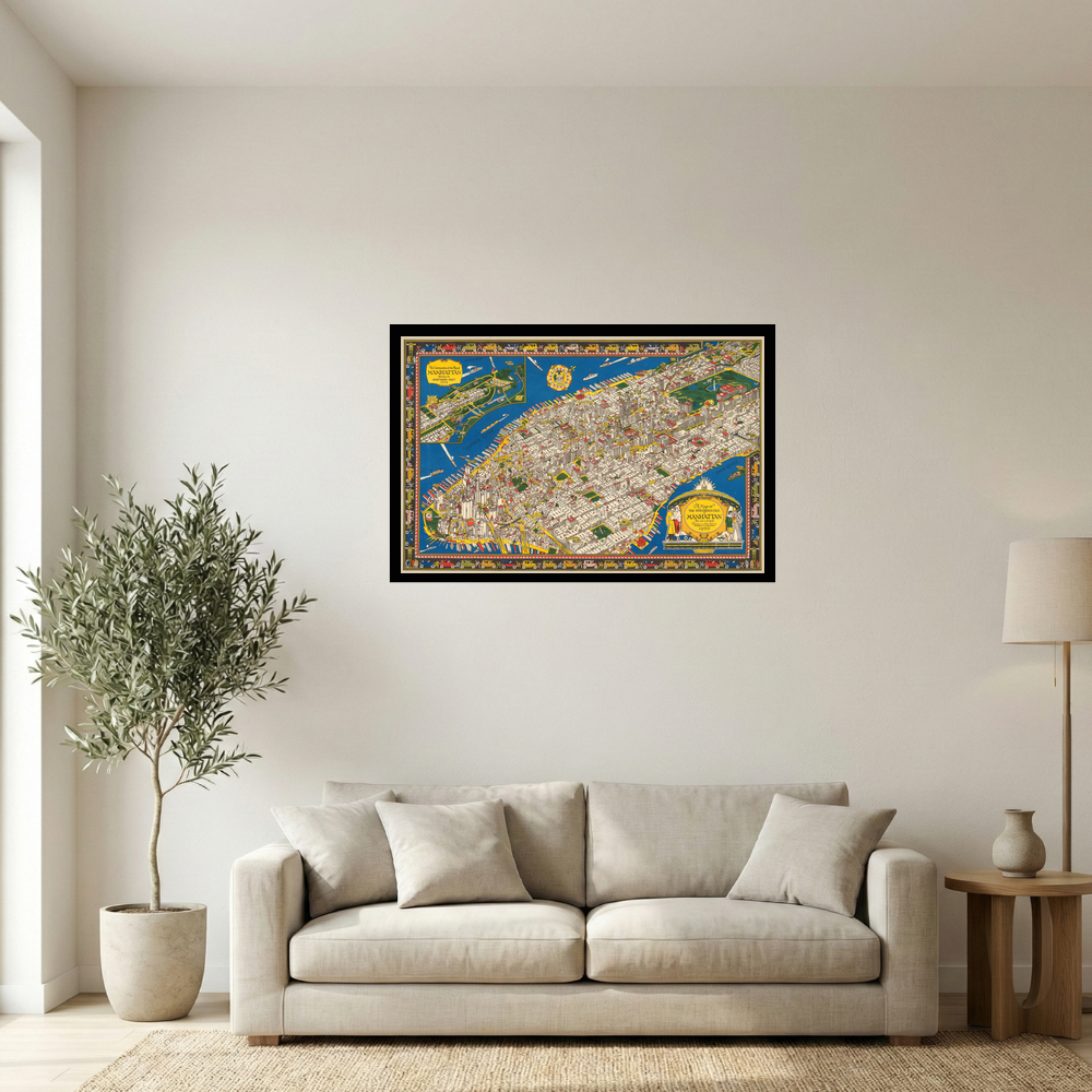 1926 New York Cartoon Map by Fuessle & Colman Print Mockup