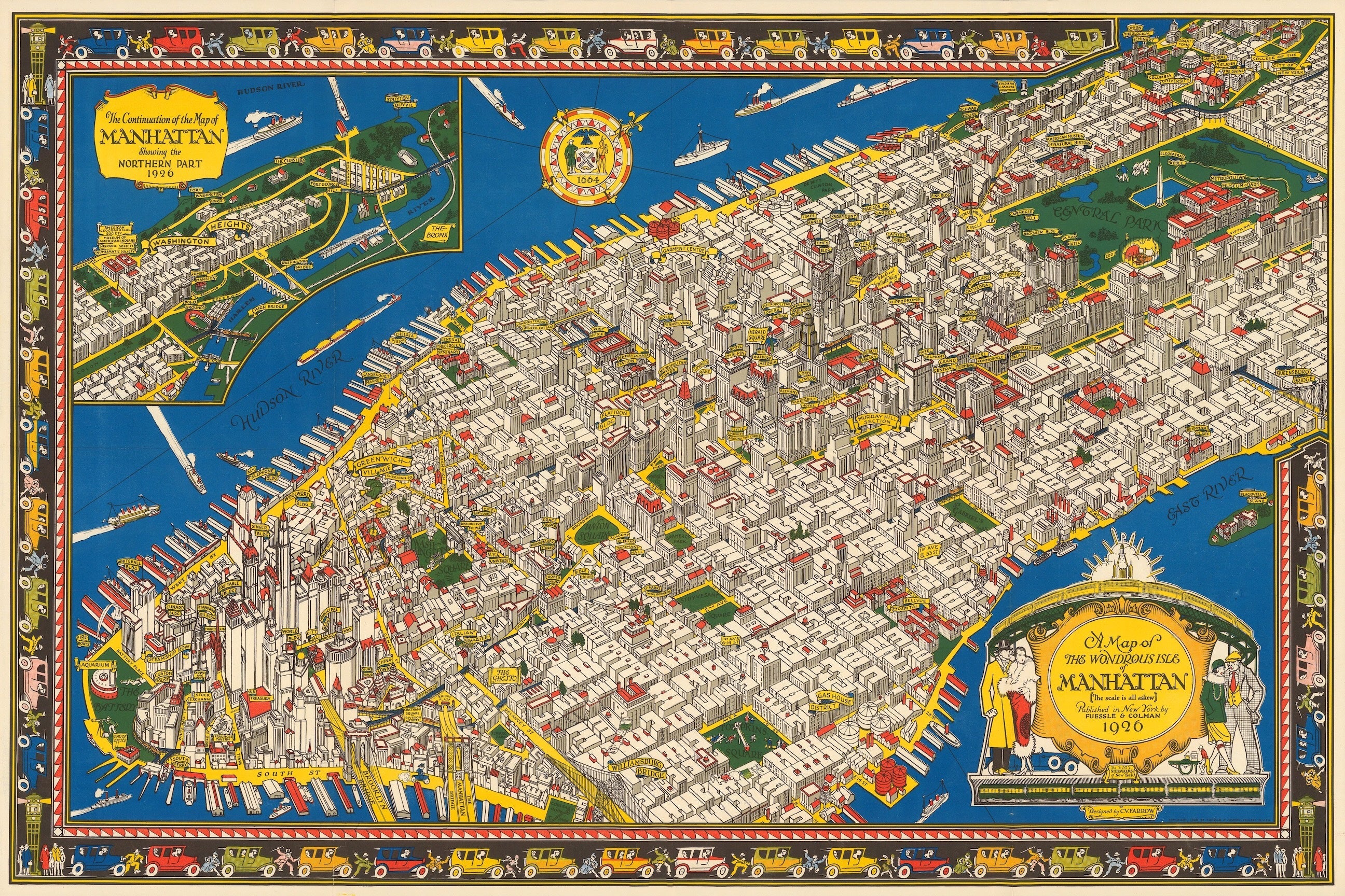 1926 New York Cartoon Map by Fuessle and Colman Print