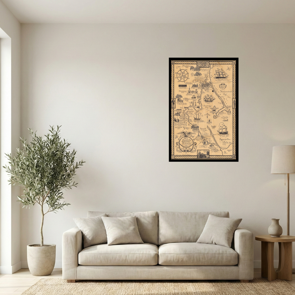 Early Plymouth Kingston and Duxbury Massachusetts Map Print Mockup