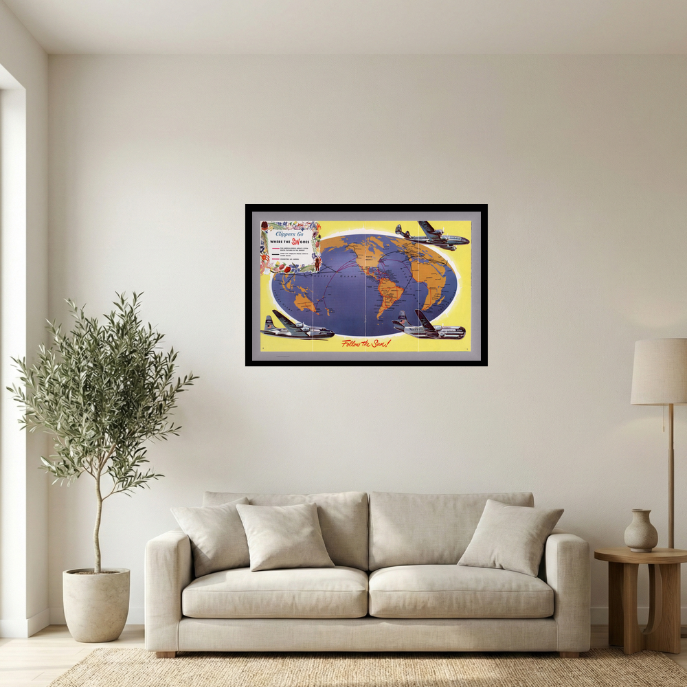 Follow the Sun Pan Am Clipper World Route Map Print Mockup