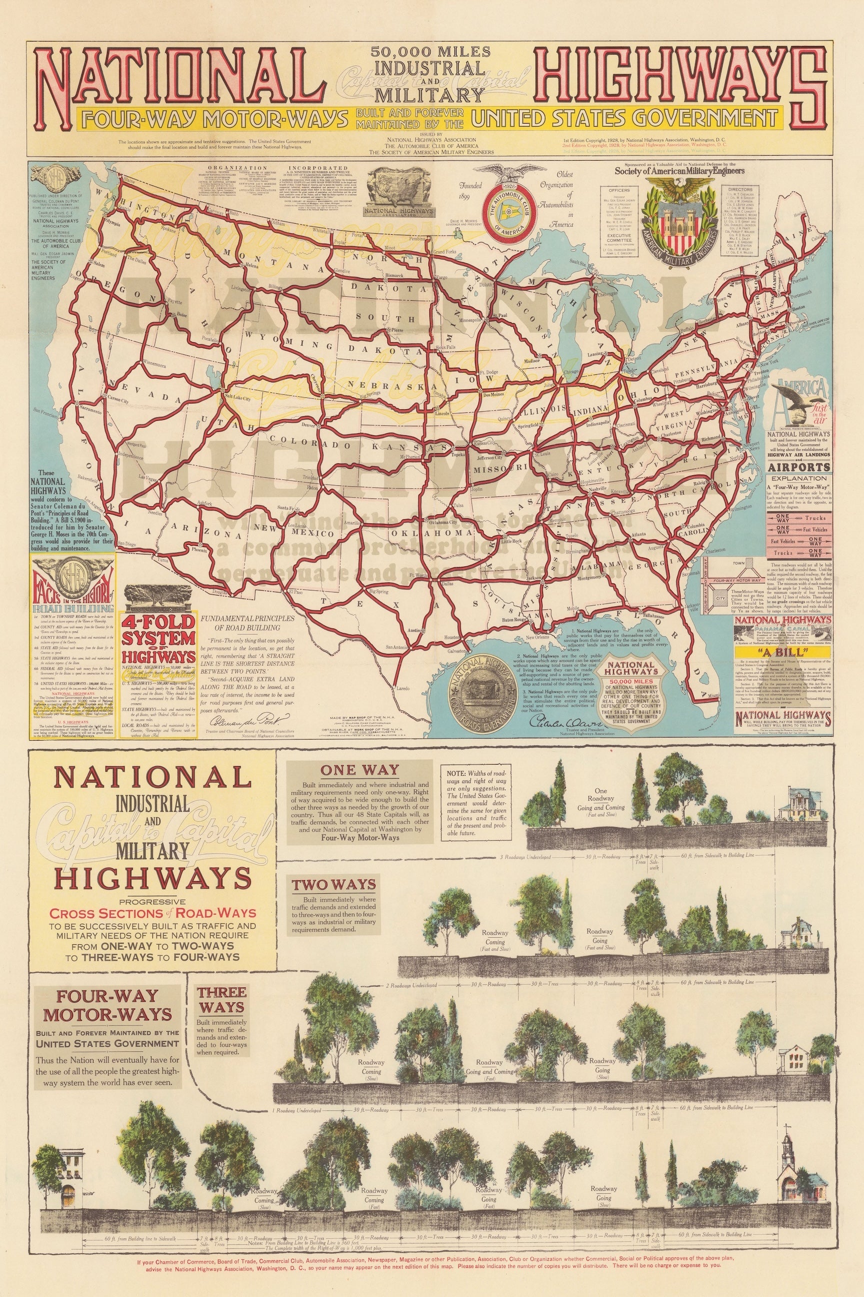 1928 National Highways of the United States Automobile Map Print