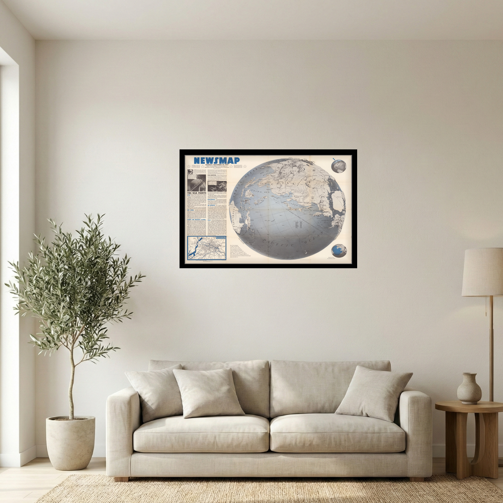 1943 Newsmap World War II Pacific Theater Map Print Mockup