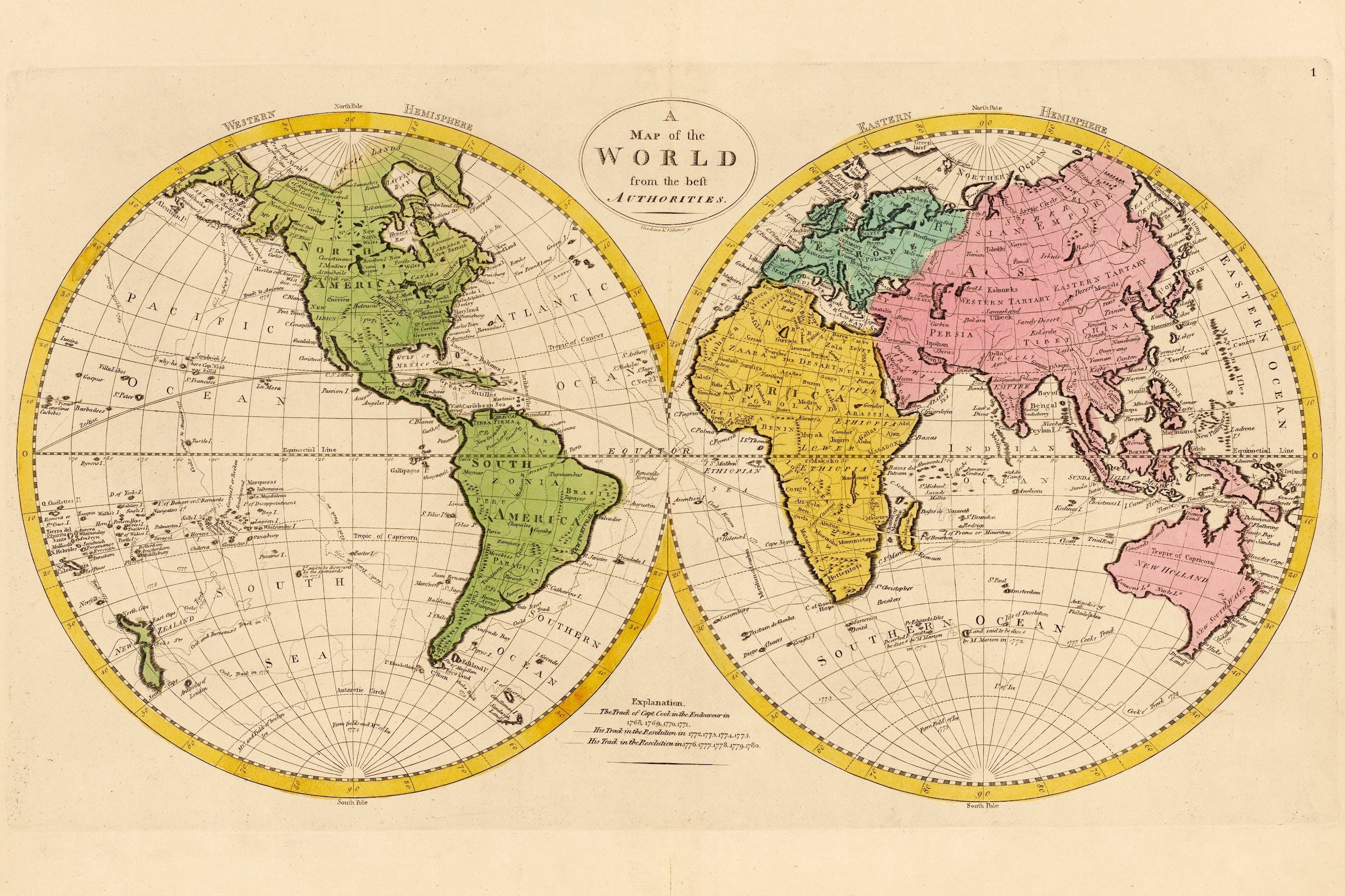 1796 World Map from the Best Authorities Historical Print