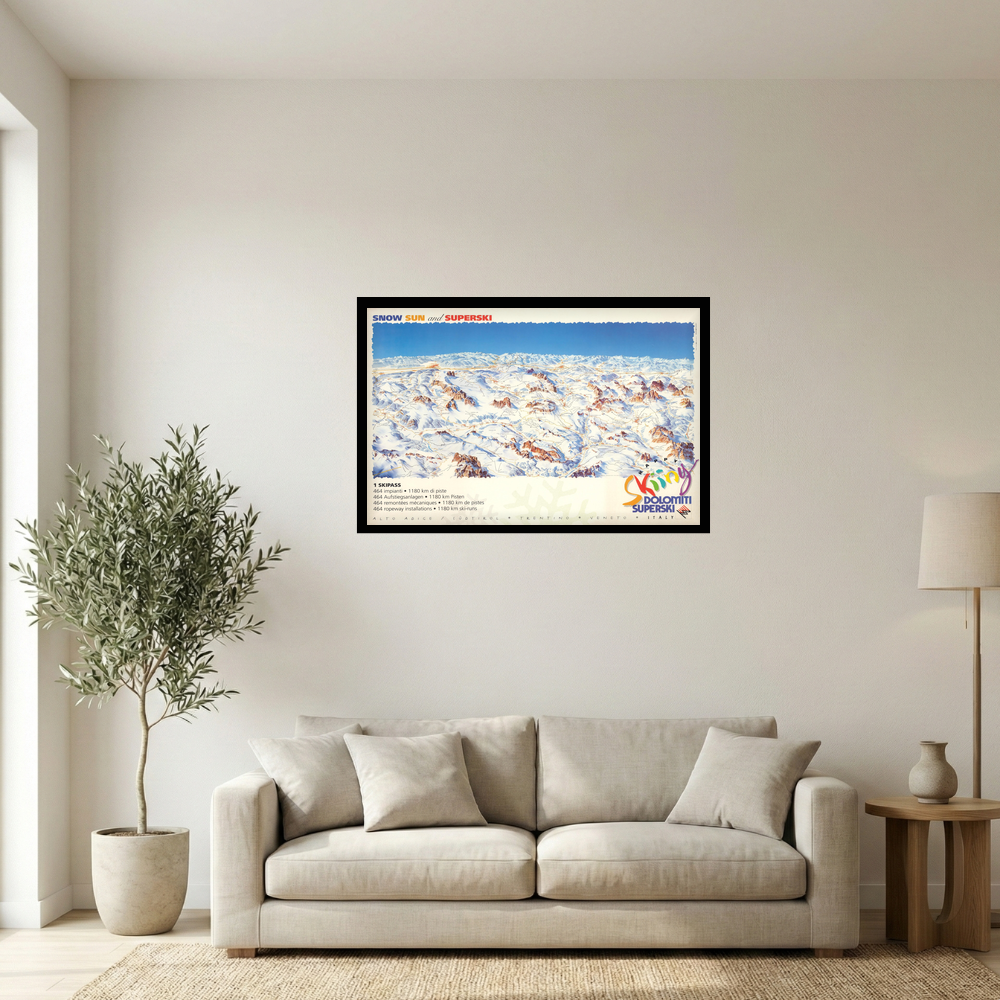 Vintage Dolomiti Superski Italian Alpine Ski Travel Map Print Mockup
