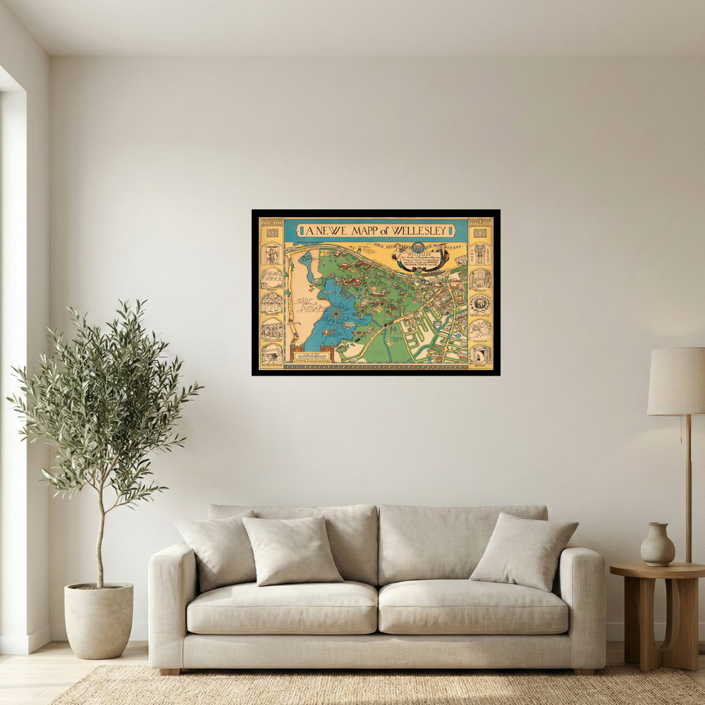 1924 Wellesley College Hand Drawn Campus Map Print Mockup