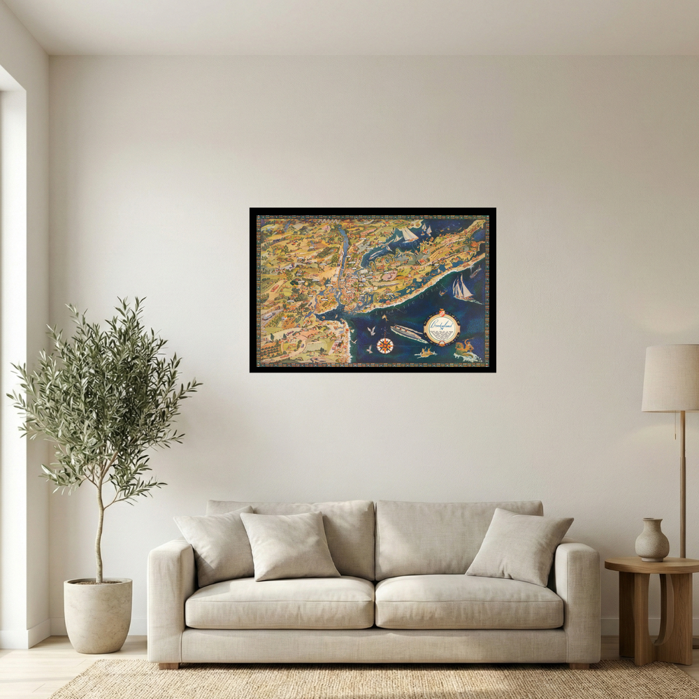 Vintage Bordenland New York New Jersey Colonial Cartoon Map Print Mockup