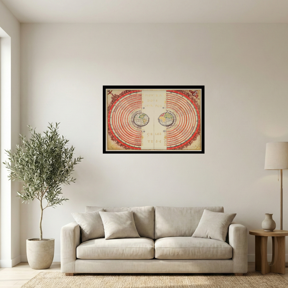 Vintage Latin Religious Cosmological World Map Print Mockup