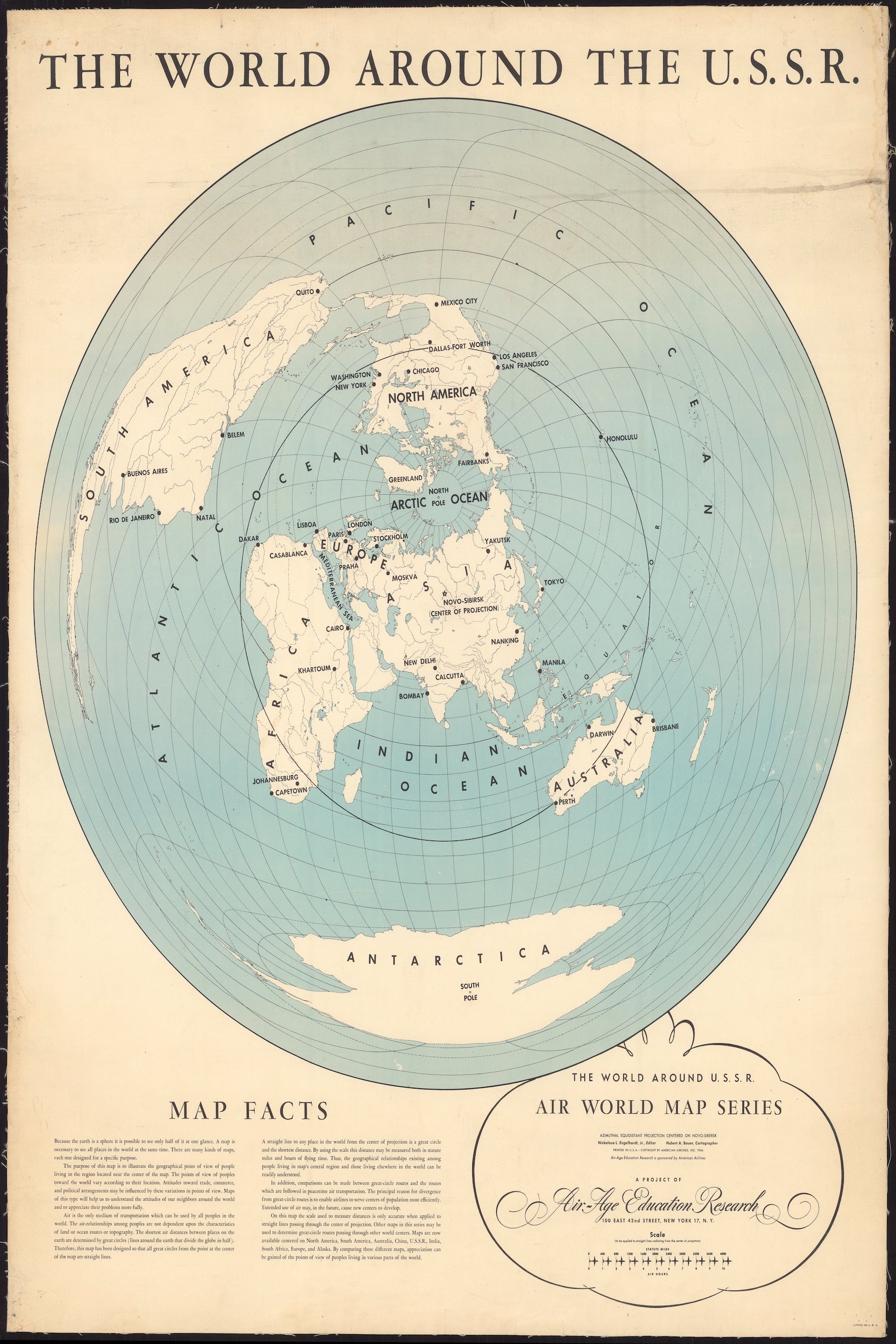 Vintage USSR Aeronautical World Map Print