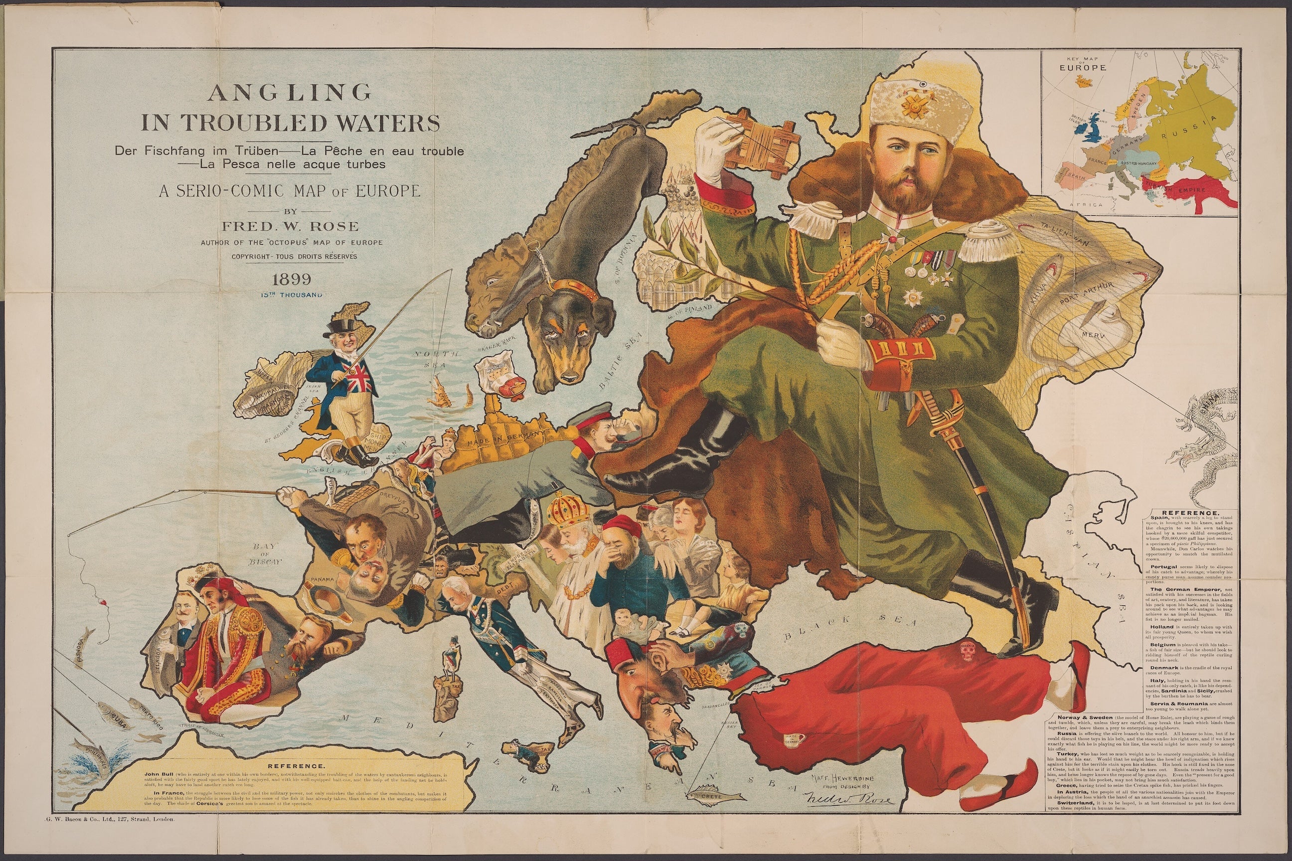 1899 Satirical Political Cartoon Map of Europe Print