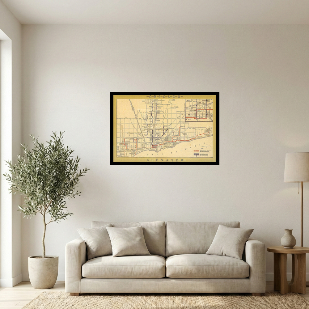 1915 Chicago Elevated Railway System Transit Map Print Mockup